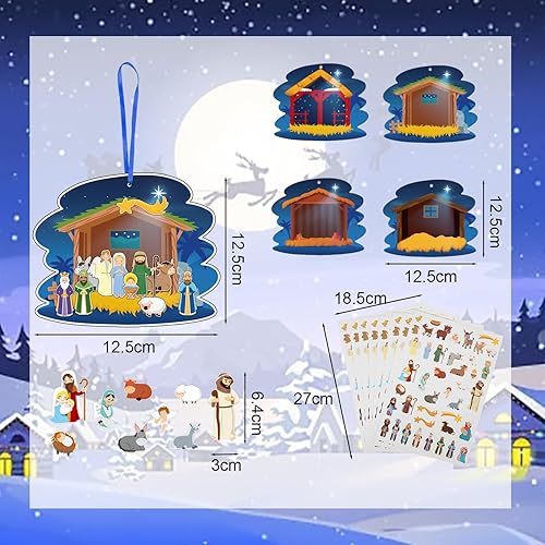 Miniatura 2 de MEZOOM 32pcs Make a Nativity Scenes Jesús Nacimiento Artesanía con Calcomanías Religiosas para Niños Noche Santa Escuela Religiosa Cristiana