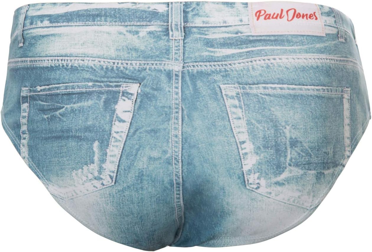PJ PAUL JONES メンズ スイムブリーフ デニムプリント スイムトランクス ドローストリングウエスト 水着 ビキニブリーフ