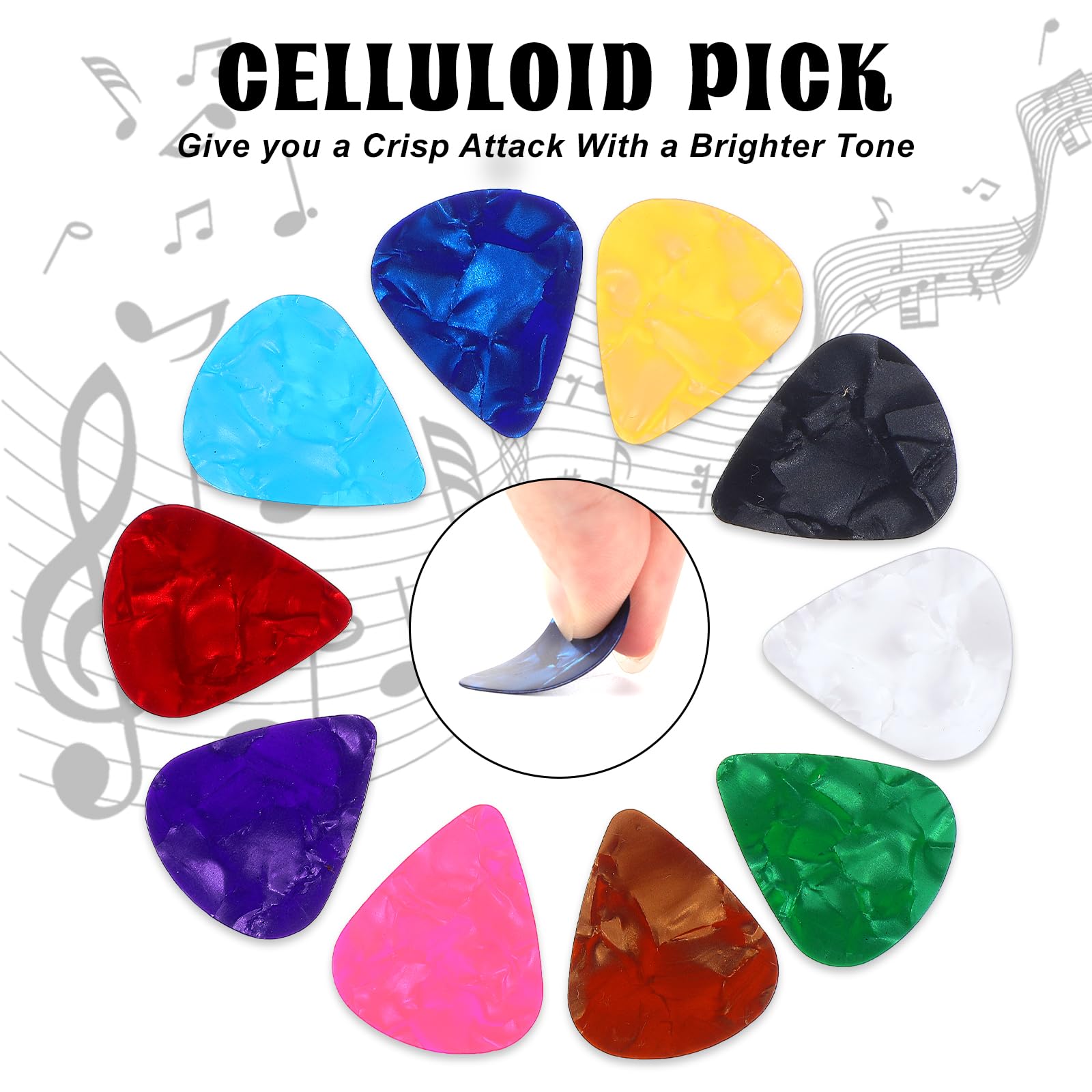 Tyqour 50 sztuk kostek do gitary o grubości 0,5 mm, płytek do gitary akustycznej, elektrycznej, ukulele, basu, celuloidu