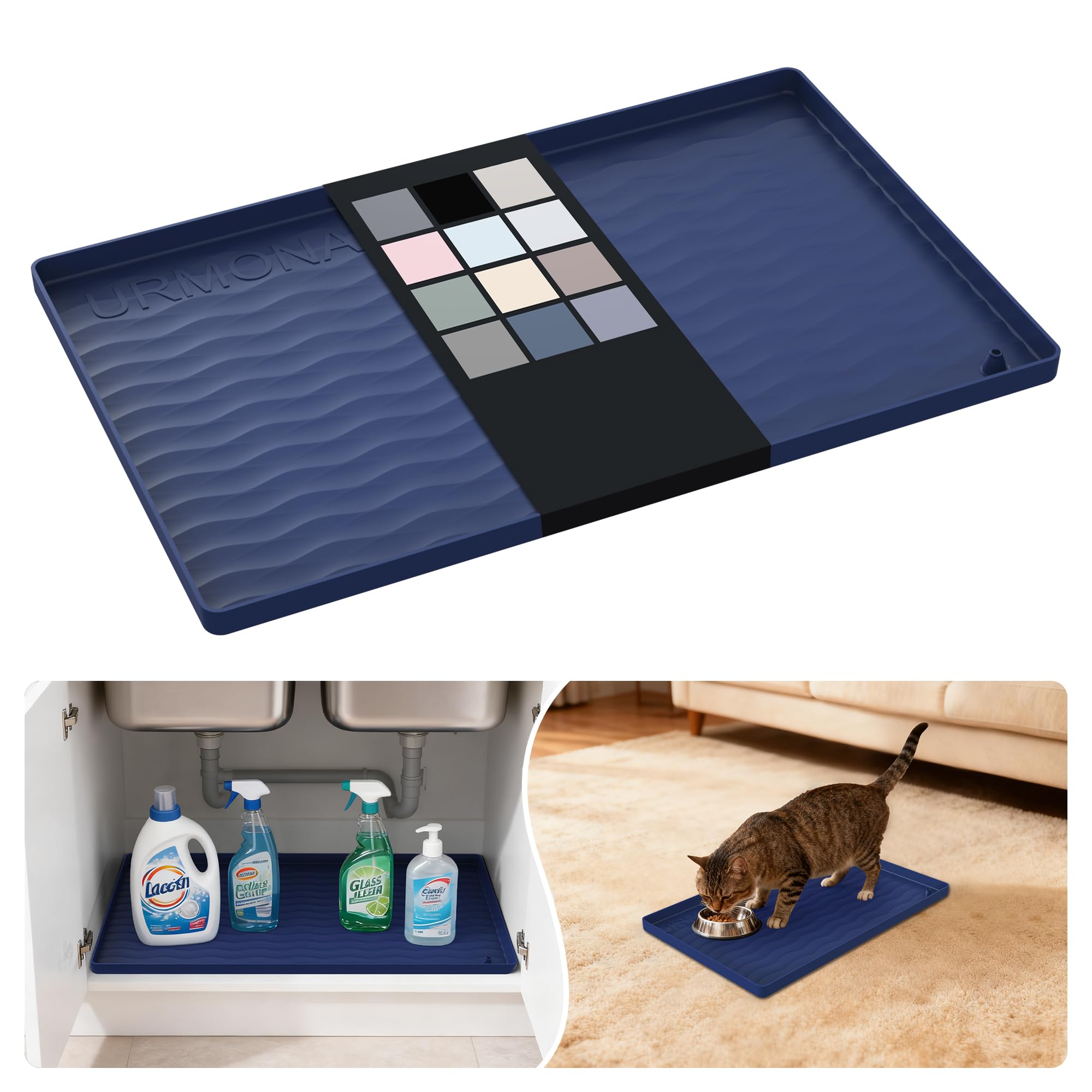 URMONA Waterproof Silicone Under Sink Mat, 16 x 10 in, Flexible Shelf Liner