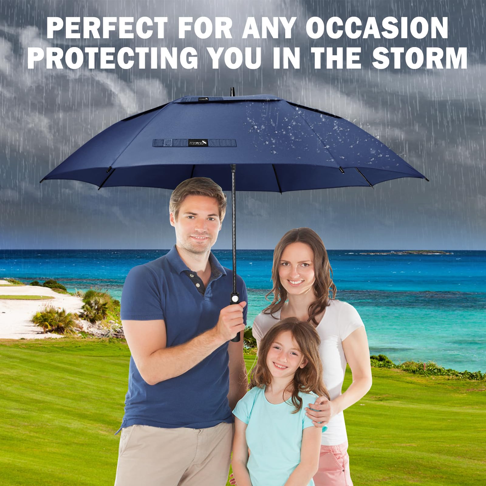 ZOMAKE Parasol Duży Wytrzymały na Wiatr M/L/XL/XXL,Parasol Golfowy Duży Wiatroodporny 51/54/62/68 cale - Rodzinny Parasolka Wytrzymały na Wiatr z Paskiem do Noszenia