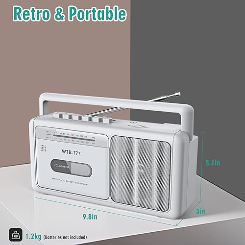 Miniatura 7 de Reproductor de cinta de casete y grabadora de casete con Bluetooth Boombox, radio AMFM, USB, conector de auriculares, micrófono integrado,