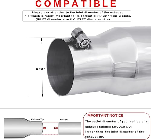 Miniatura 2 de Punta de escape de 3 a 4 pulgadas, punta de tubo de escape universal ajustable para camión, decoración de automóvil, entrada de 3 pulgadas, salida
