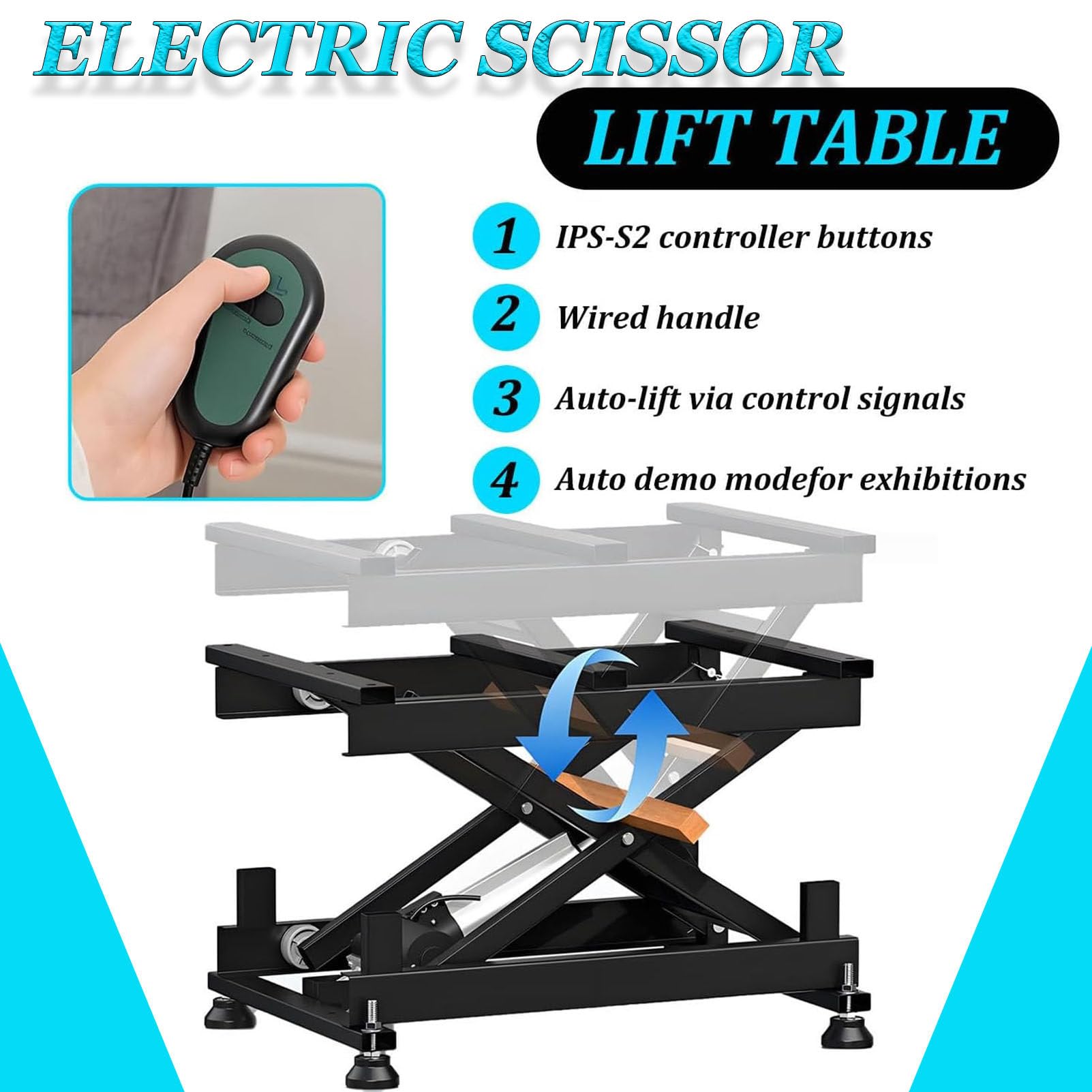 Mesa elevadora eléctrica de tijera de 132 libras, altura ajustable de 180 a 680 mm, plataforma de elevación eléctrica para un manejo y transporte eficientes de materiales, ideal para almacenes y