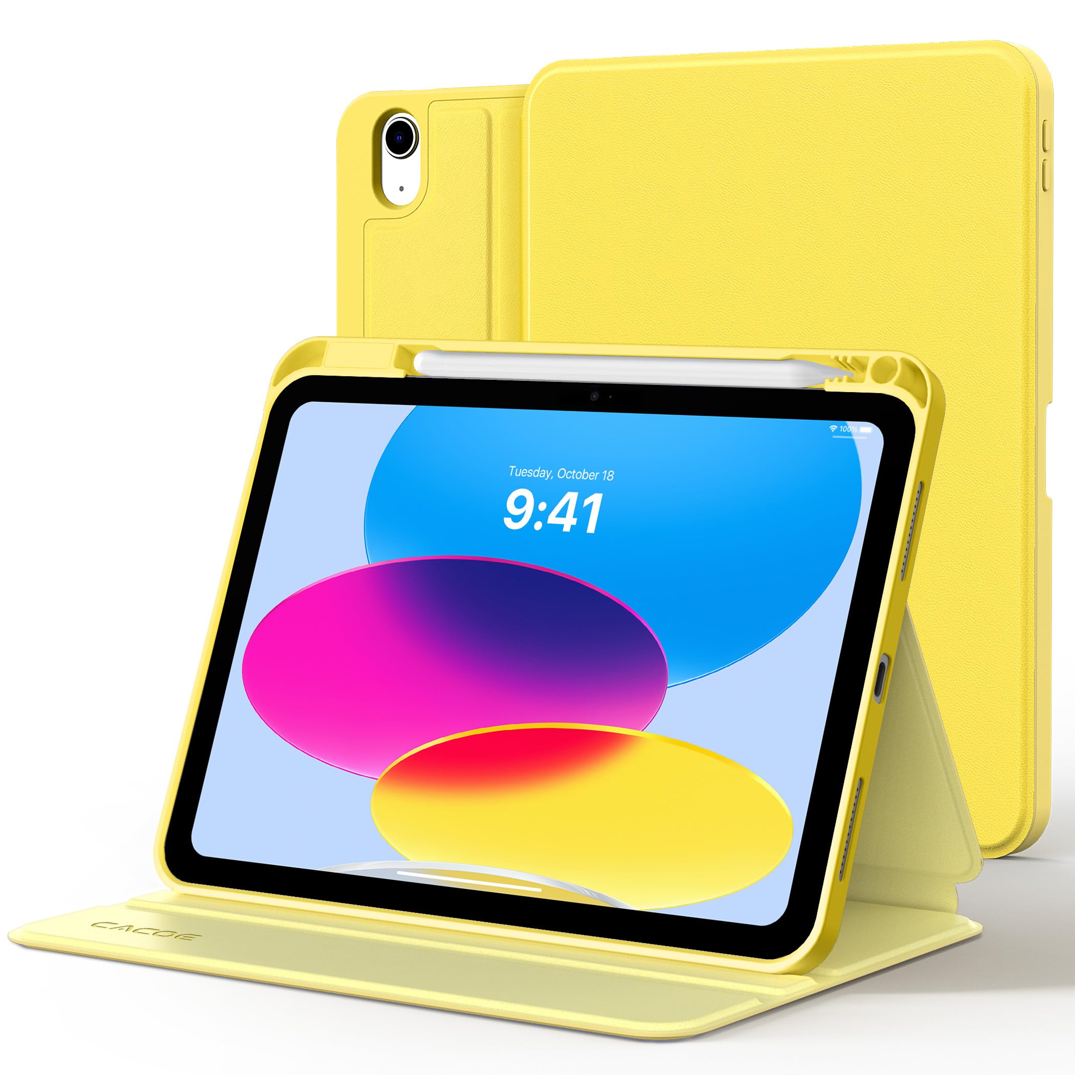 CACOE Hülle für iPad 11 Generation (A16) 2025, iPad 10 Generation 2022 mit Stifthalter, Dünn Folio Ständer Tablet Schutzhülle, Multi-Winkel Betrachtung, Gelb