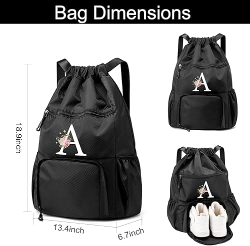 Miniatura 2 de Bolso negro con cordón con compartimento para zapatos Mochila de gimnasio Impermeable Oxford Tela Natación Bolsas
