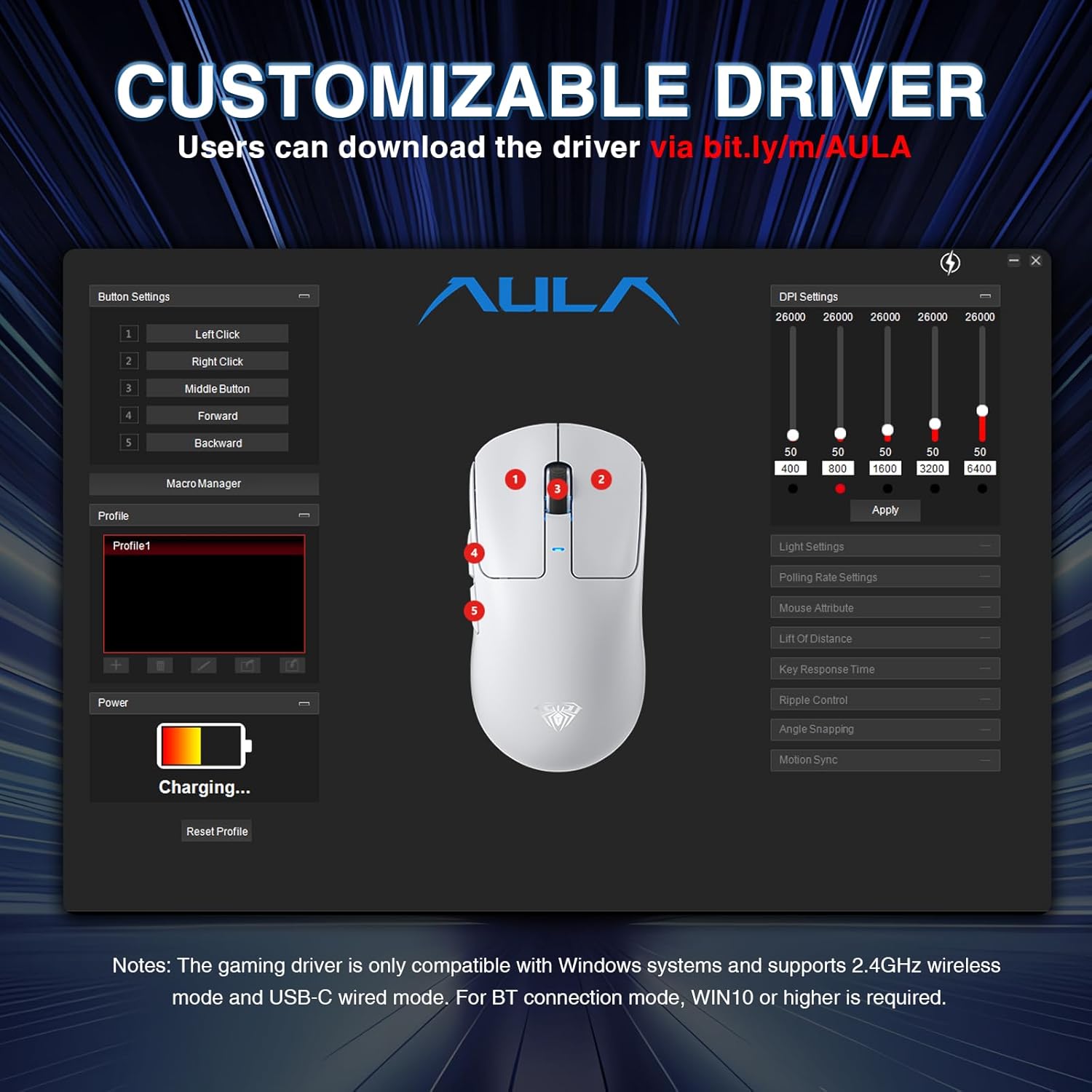 Screenshot of AULA customizable driver software interface