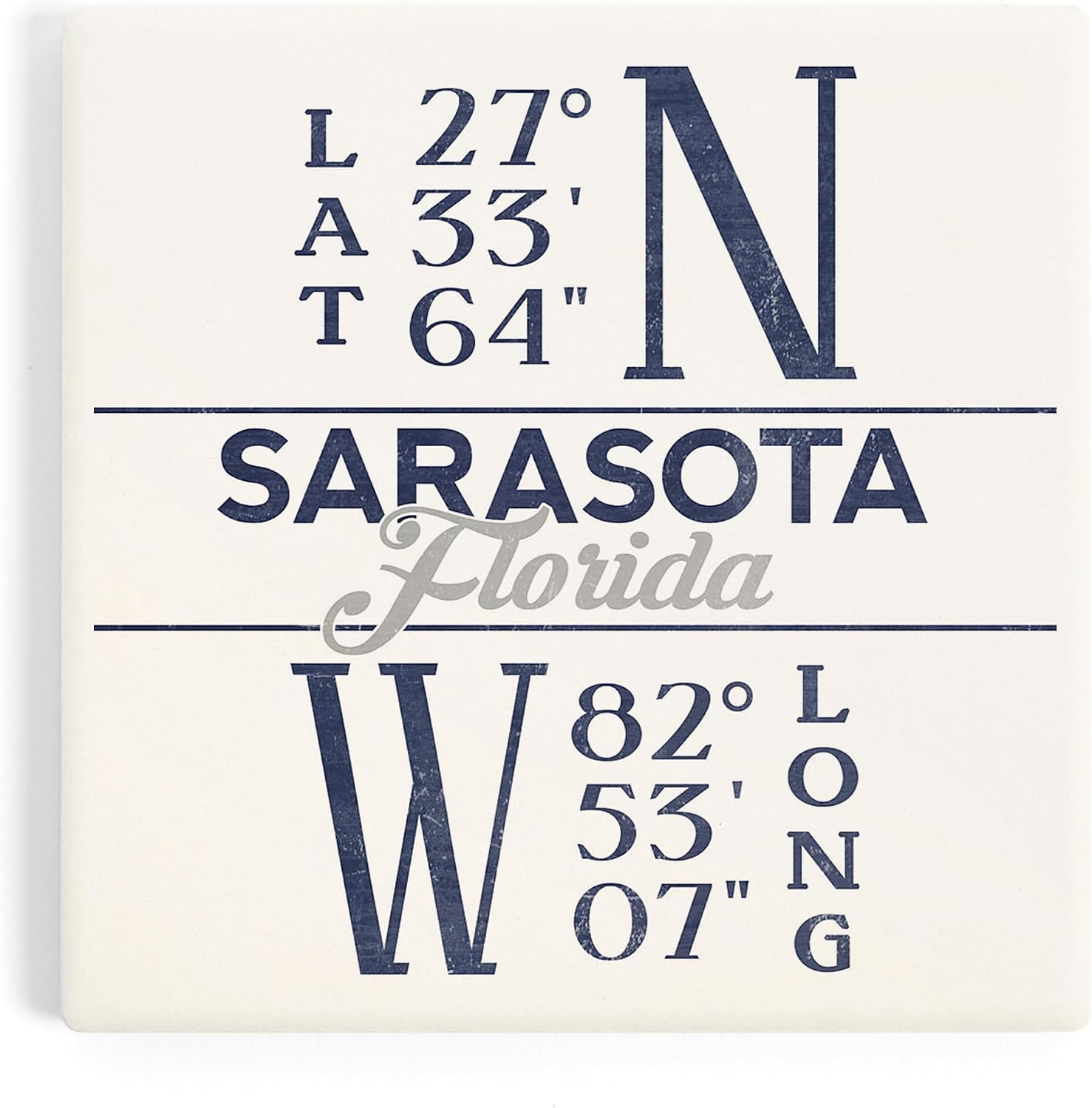 Lantern Press Sarasota, Florida, Latitude and Longitude (Blue) (Absorbent Ceramic Coasters Set of 4 Matching Images, Cork Back, Kitchen Table Decor)