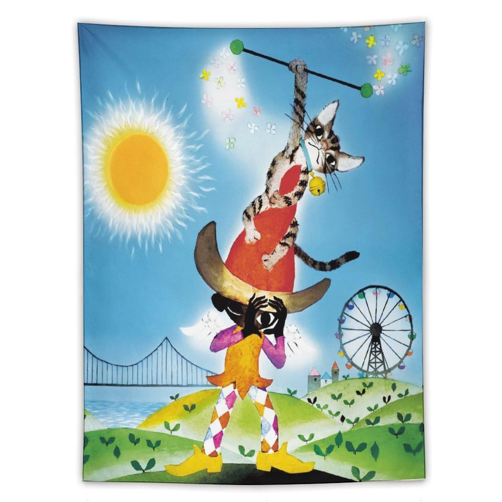 Amazon.co.jp: 藤城清治 幸せを呼ぶ猫 タペストリー 壁掛け 人気 布