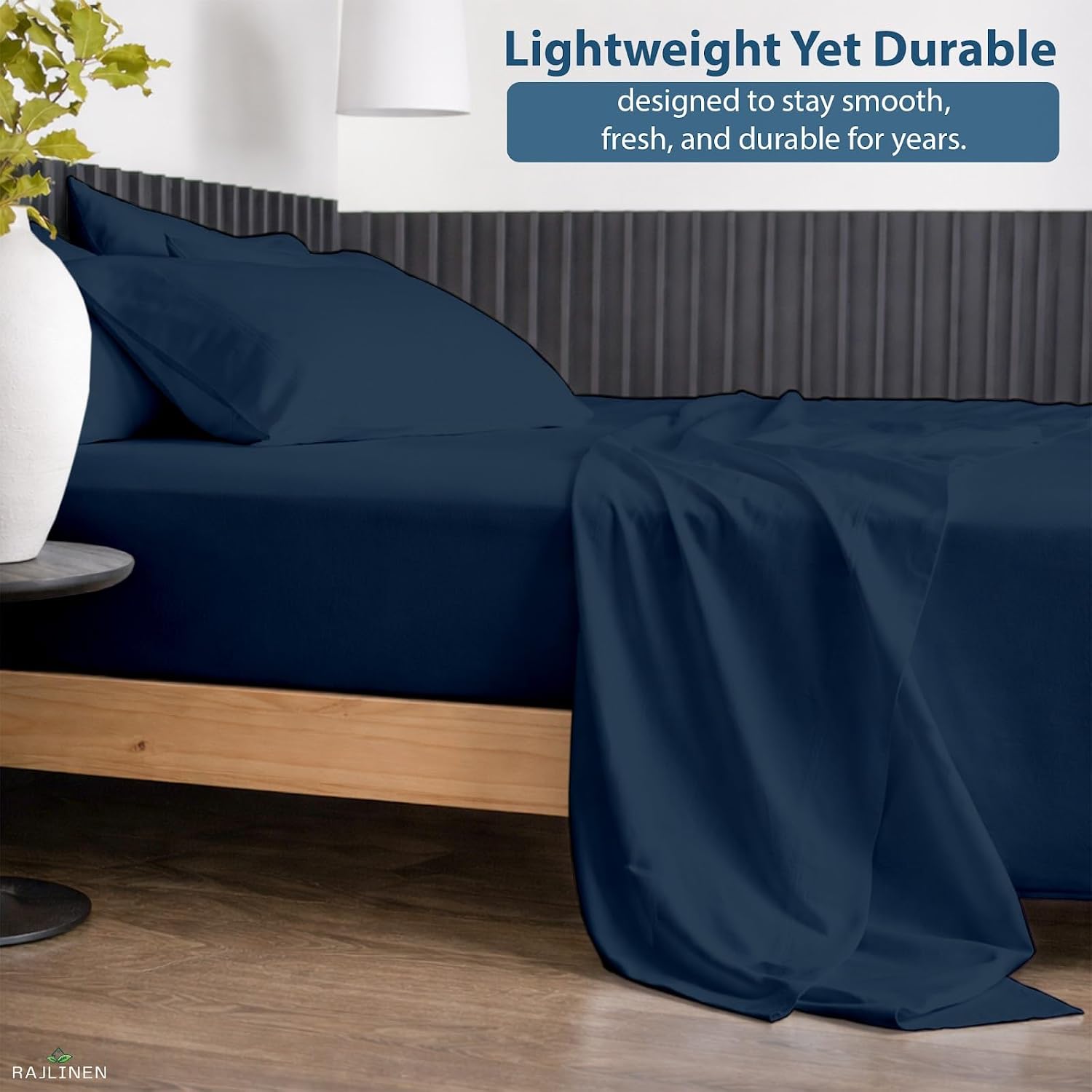 Rajlinen 100% Cotton Full Sheets Set, Cooling & Breathable Bed Sheets, 16 Inch Deep Pocket Fitted Sheet with All-Around Elastic, Soft & Durable Bedding Set, Navy Blue Solid