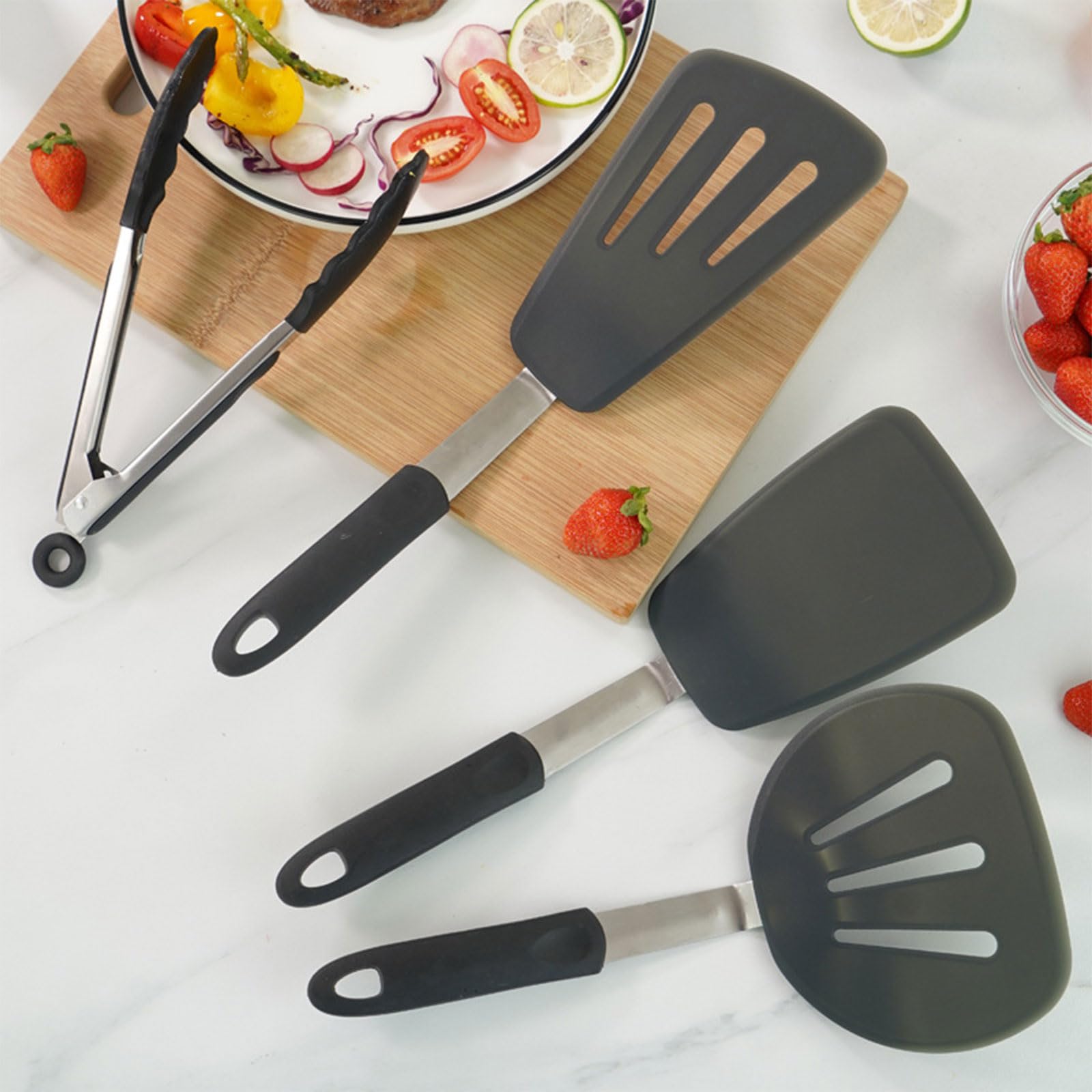 Spatola in silicone Paletta scanalata resistente calore, per pentole antiaderenti Facile da pulire con manico ergonomico Spatola in silicone Paletta scanalata con manico ergonomico Strumento