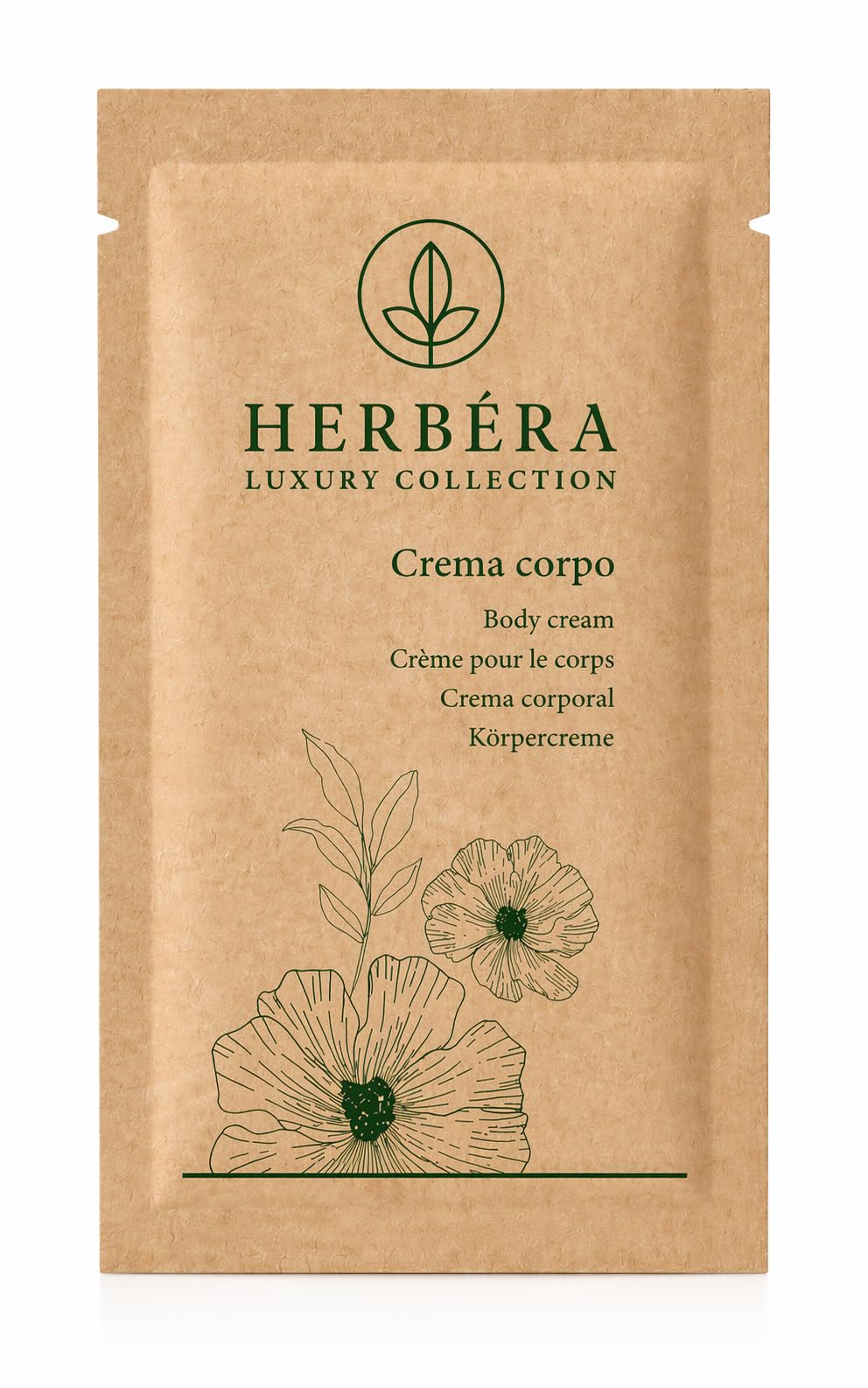 Crema corpo HERBERA Green in Bustina Flow Pack Green 10 ml, Conf. 500 pz - Linea cortesia Hotel - monouso, monodose
