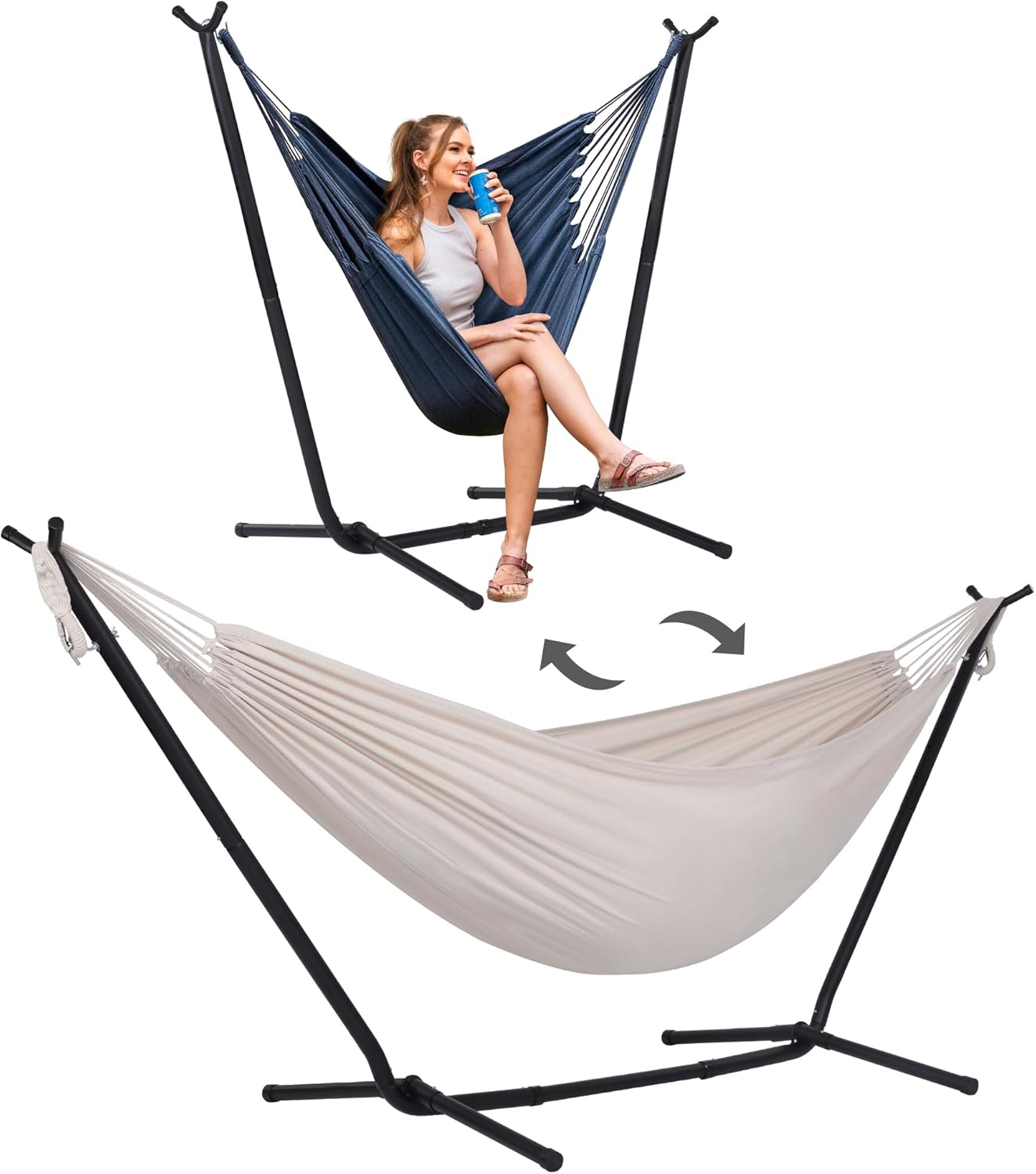 SUNCREAT 2-in-1 Hammocks Convertible Portable Double Hammock with Stand, Outdoor Hammock with Stand Included, Patent Pending, Natural