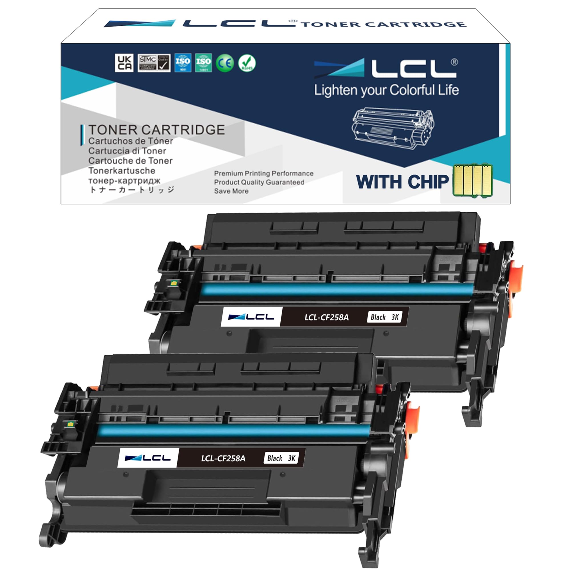 LCL CF258A 58A Black Toner Cartridge with Chip Replacement for HP 58A CF258A M404n 58X CF258X for Laserjet Pro MFP M428fdw M428fdn M428dw Pro M404n M404dn M404dw M404 M304 M304a Printers (2-Pack)