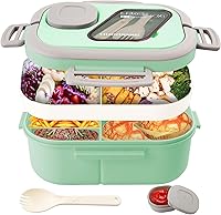 Vista 9 de Lonchera Bento para Adultos, Contenedor de Ensalada Grande de 43oz Tazón de Ensalada, Bandeja Estilo Bento para Ingredientes, Contenedor de Salsa