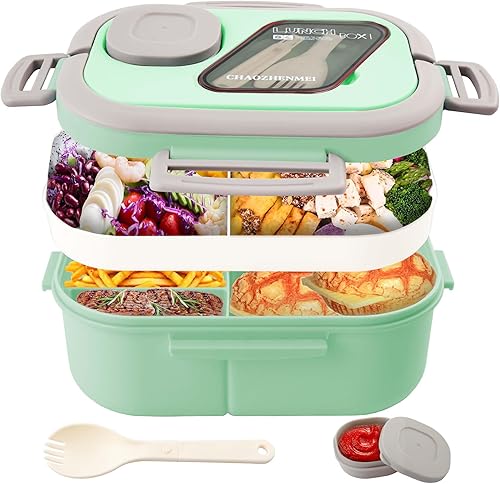 Miniatura 1 de Lonchera Bento para adultos, contenedor de ensalada grande de 43 onzas, bandeja estilo bento, recipiente de salsa de 3 onzas para aderezos y tenedor