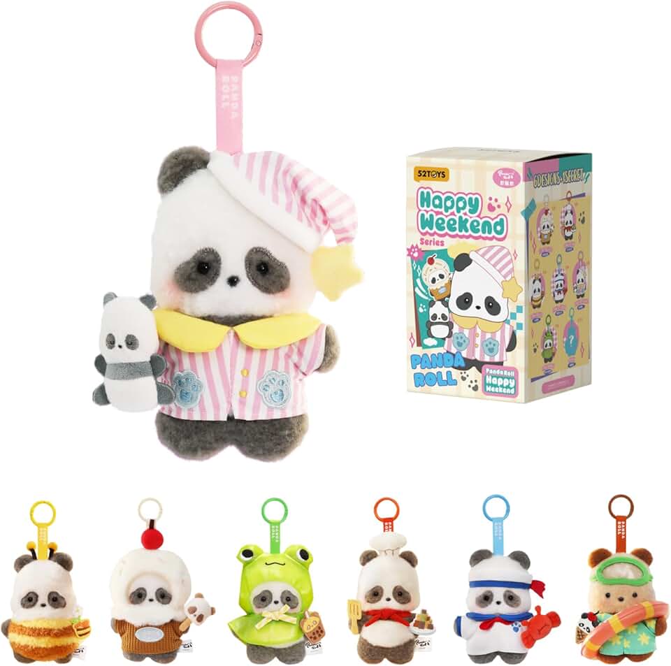 52TOYS 熊貓捲快樂週末系列盲盒毛絨動物毛絨玩具，設計柔軟可愛，1 件套非常適合擁抱、展示和獨特的姿勢，是送給熊貓愛好者的理想禮物