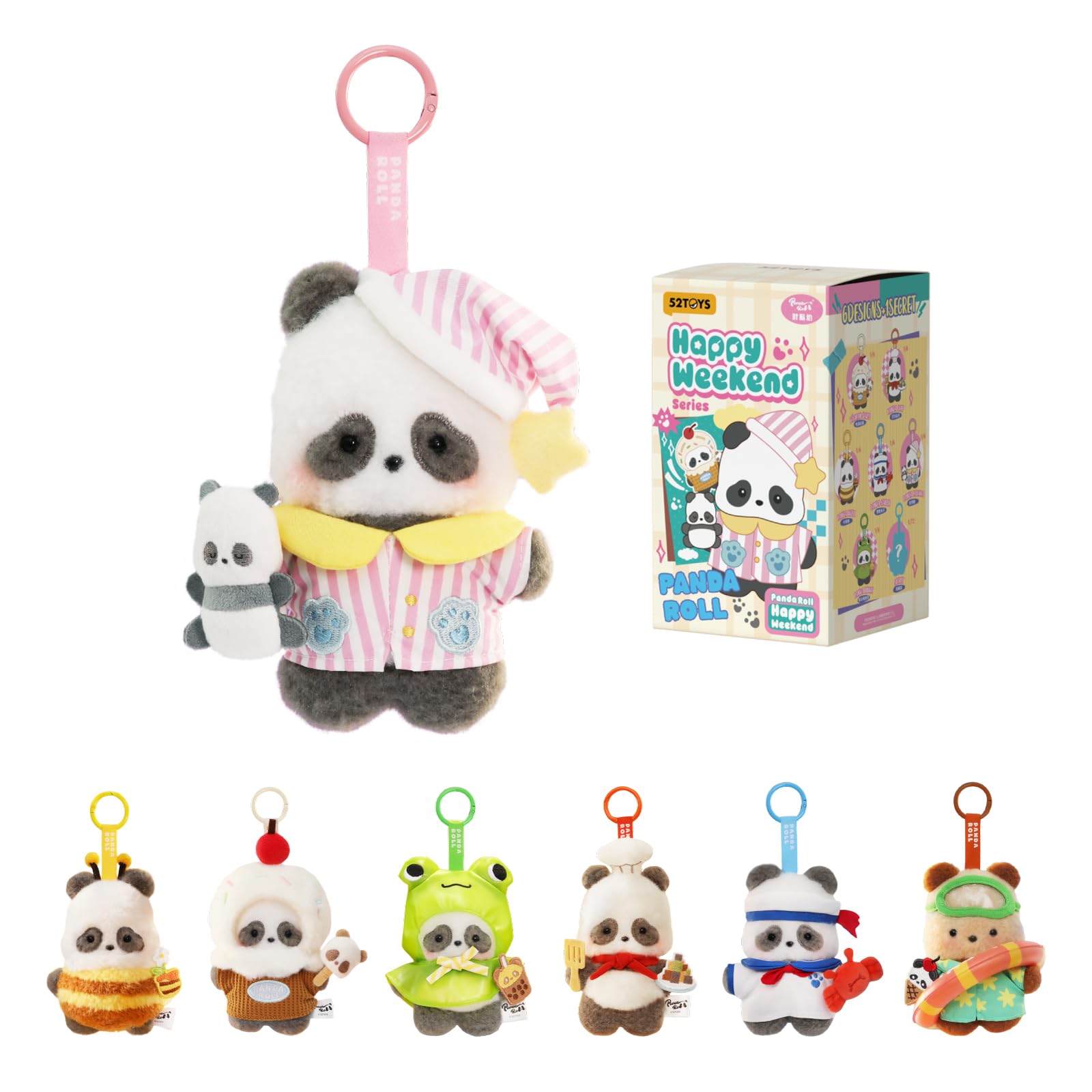 52TOYS Panda Roll Happy Weekend Series, Collectible Plush Toy with Kawaii Costume 1PC Random Design Action Figures Home Decorations, Holiday Birthday Gifts, for Panda Enthusiasts