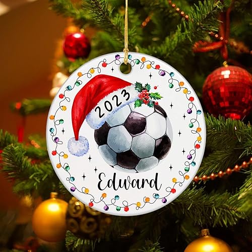 Miniatura 5 de Adorno de fútbol personalizado con nombre y año, ideas de regalo personalizadas para jugadores de fútbol, adorno de Navidad de pelota de fútbol,