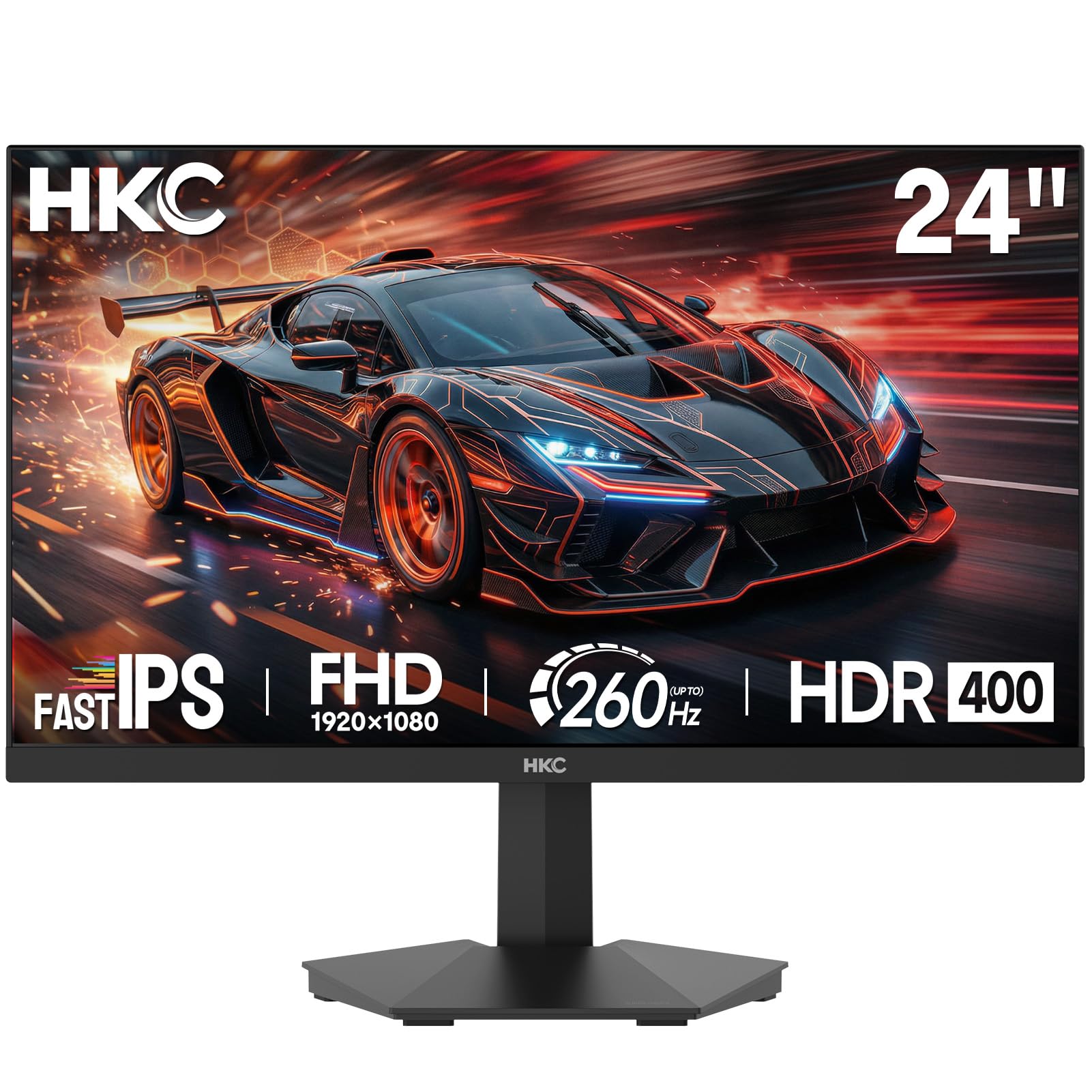 HKC Moniteur Gaming 24 Pouces, Fast IPS, Full HD 1920 × 1080, 240Hz (UP to 260Hz), 1ms MPRT, HDR400, 90% DCI-P3, VESA 100×100, HDMI 2.0 & DisplayPort 1.4, Low Blue Light
