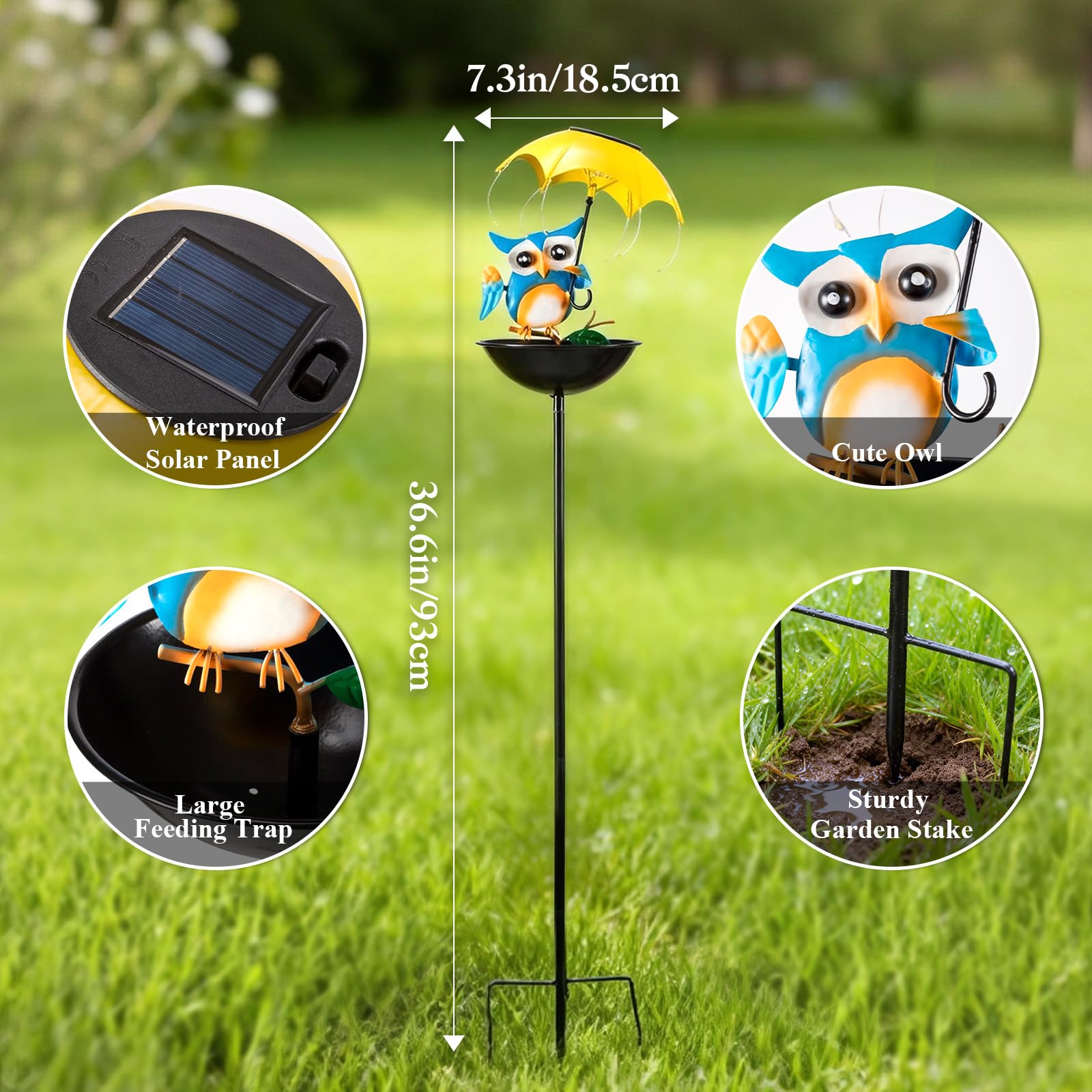 Solar-Vogelfutterspender für den Außenbereich, Eulen-Gartendekoration mit LED-Lichtern, dekorative Wildvogel-Kardinäle, Kolibri-Futterspender, Frühlingsbereiter Hofweg, Rasen-Omamente, Gartengeschenke