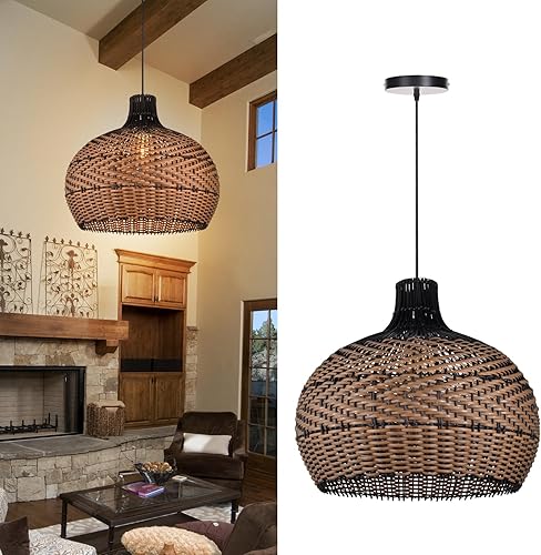 Arturesthome Lámpara colgante de ratán para isla de cocina, candelabro de mimbre, pantalla de iluminación de techo colgante tejida hecha a mano,