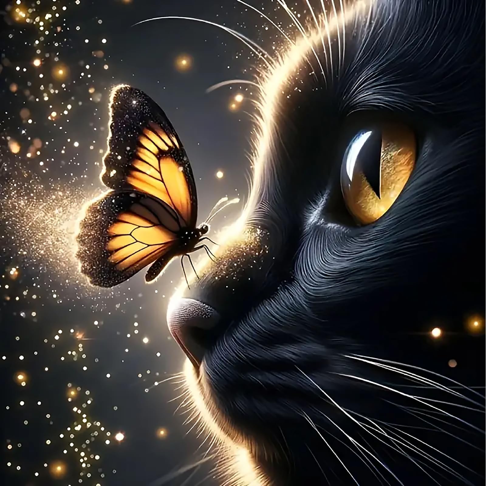 Jakener Butterfly Cat Diamond Art Kits for Adults Beginners,Diamond Painting Kits for Adults,5D Full Drill DIY Diamond Dot Gem Art Kit Wall Home Decor Arts Craft 14x14 inch