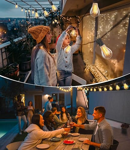 Miniatura 23 de DAMAING Tira de luces LED de 200 pies para exteriores con 100+5 bombillas LED Edison inastillables A39, resistente al agua, de grado comercial