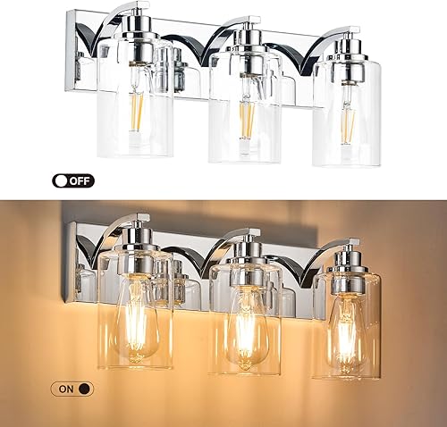 Miniatura 3 de Lámparas de baño de 3 luces, modernas luces cromadas para tocador de baño, accesorios de iluminación sobre espejo con pantalla de vidrio