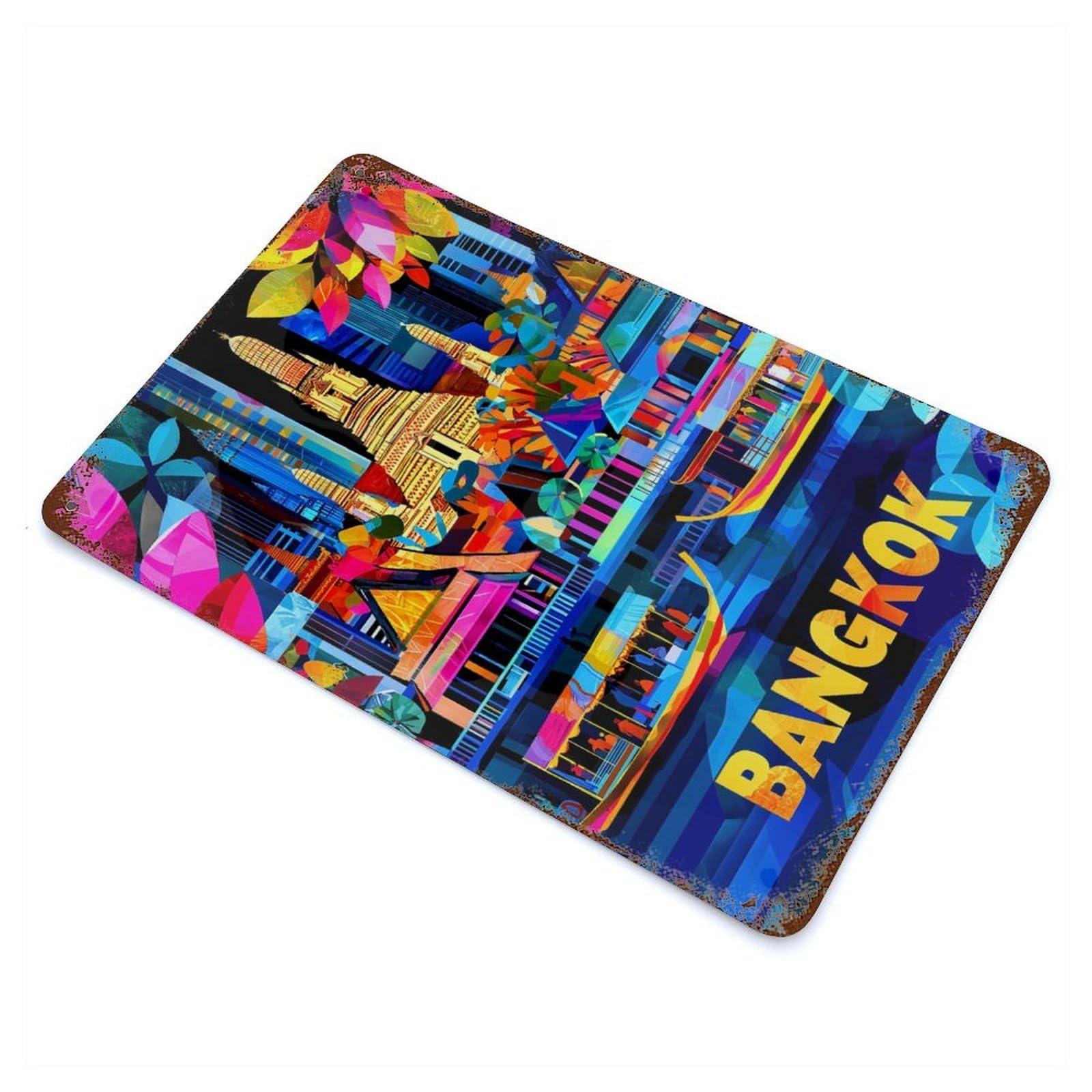 Colorful Bangkok Cityscape Vibrant Skyline Vintage Metal Tin Sign 11.8"x7.9", for Garage, Bar And Workshop Decor, Old School Wall Decor