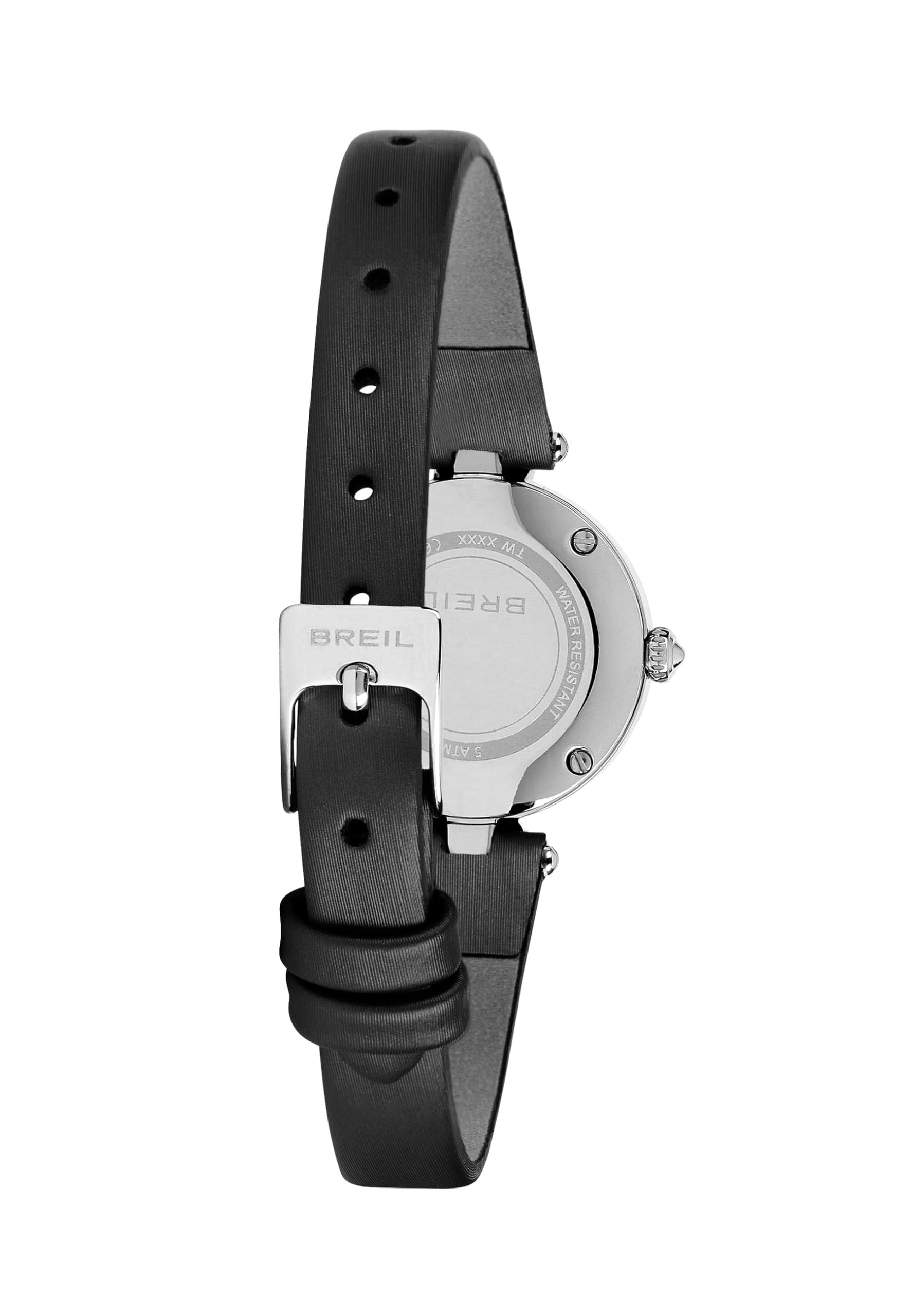 Breil, Collezione Jade, Orologio Donna Solo Tempo in Acciaio Lucido, Quadrante Bianco e Indici con Cristalli, Cinturino in Vera Pelle Satinata, Chiusura ad Ardiglione, Cassa Tonda 24mm