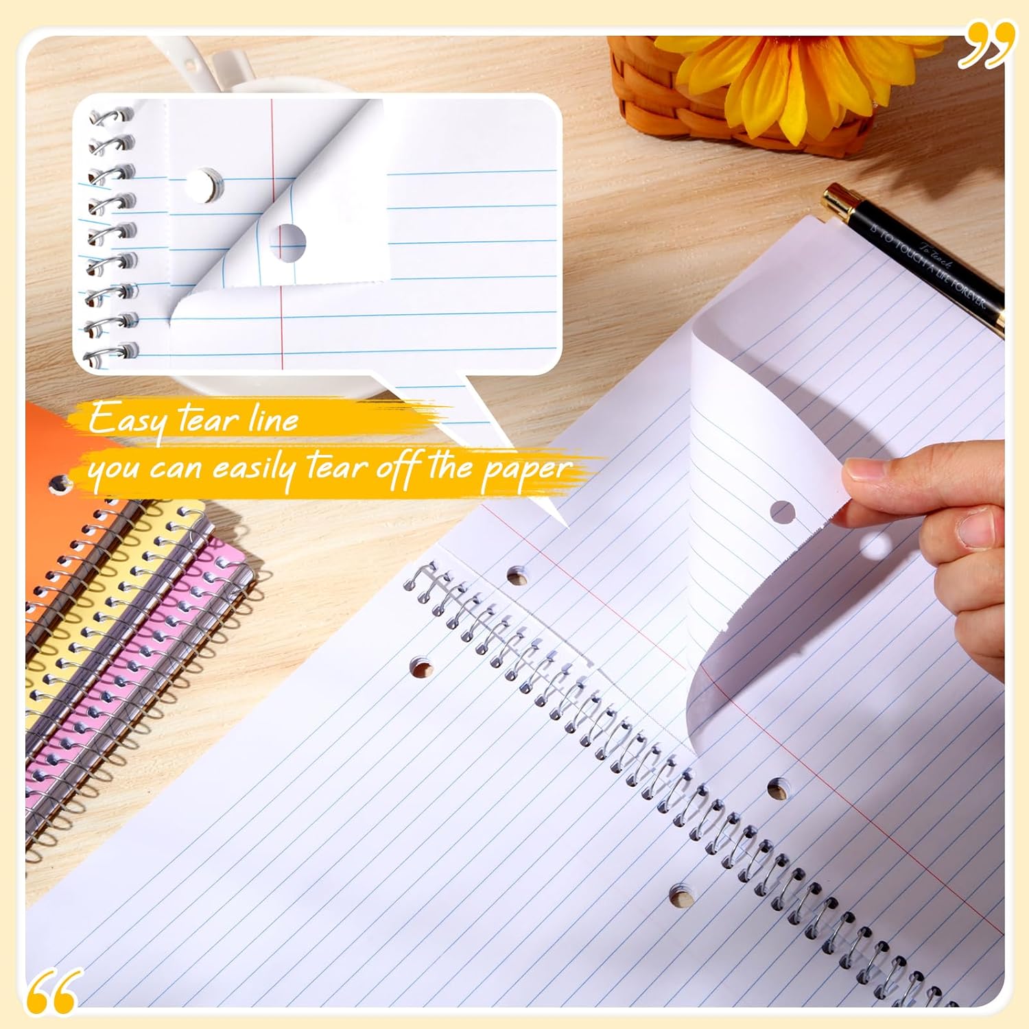 Teling 8 Pcs 1 Subject Spiral Notebook for Work College Ruled 8 x 10 1/2 Inch Spiral Journal Notebook 3 Hole Punched Paper Tear Line 70 Sheets Office School Study Supplies(Cute Color,8 Pcs)