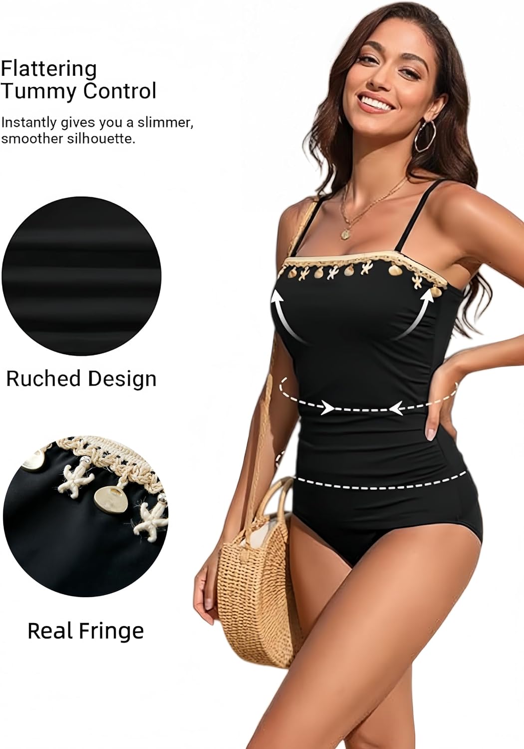 Daci Women Strapless Tankini Tummy Control 2 Piece Bandeau Swimsuit image 5
