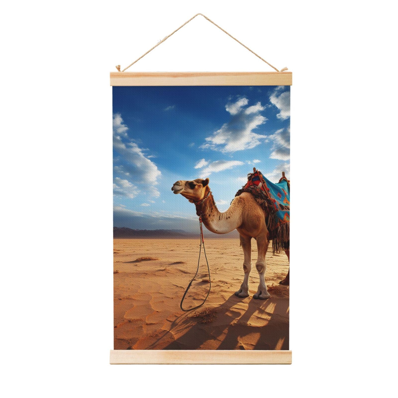 Camel Blue Sky Poster Wooden Shaft Hanging Poster Wall Hanging Banner Canvas Artwork with Wood Frames 20"x30" Modern Artwork Decor Ready to Hang Wall Art for Home Decor Scroll Painting