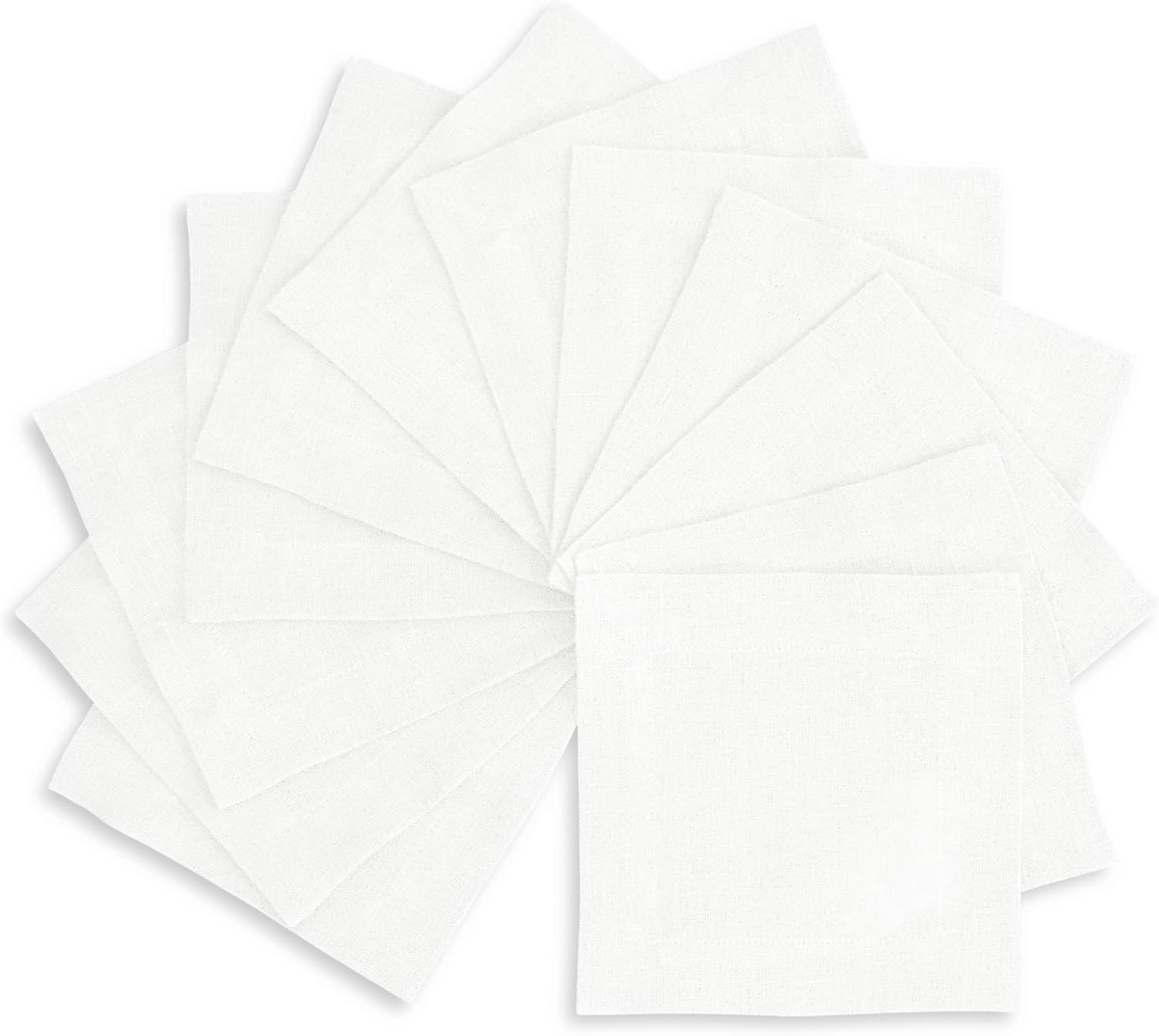 Solino Home White Linen Cocktail Napkins 6 x 6 Inch - 100% Pure Linen Cloth Napkins Set of 12 - Soft Durable Washable Small Square Cloth for Elegant Party, Wedding, Dinner, Table Decor - Sonoma