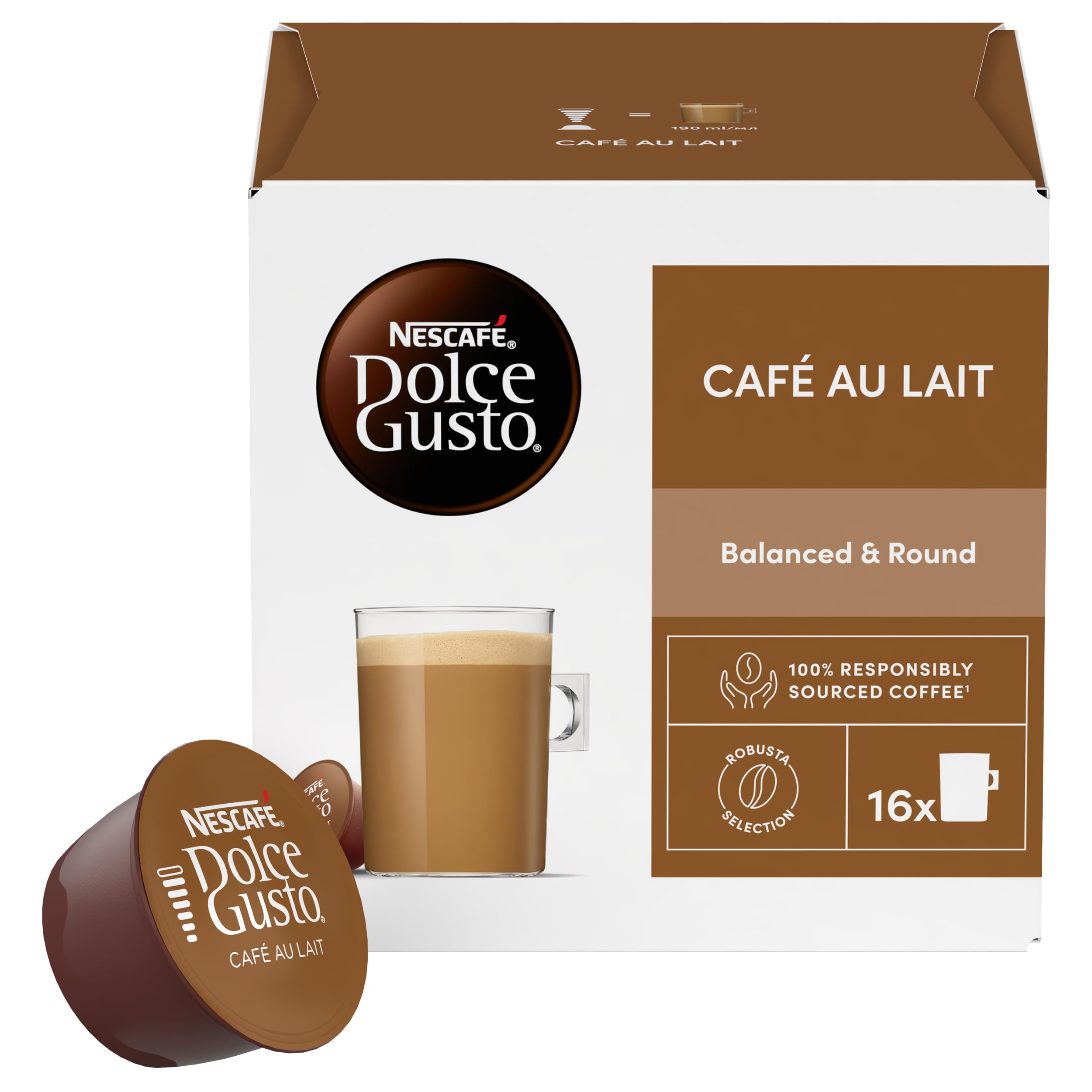 Nescafé Dolce Gusto Café au Lait - Café - 96 Capsules (Pack de 6 boîtes x 16)