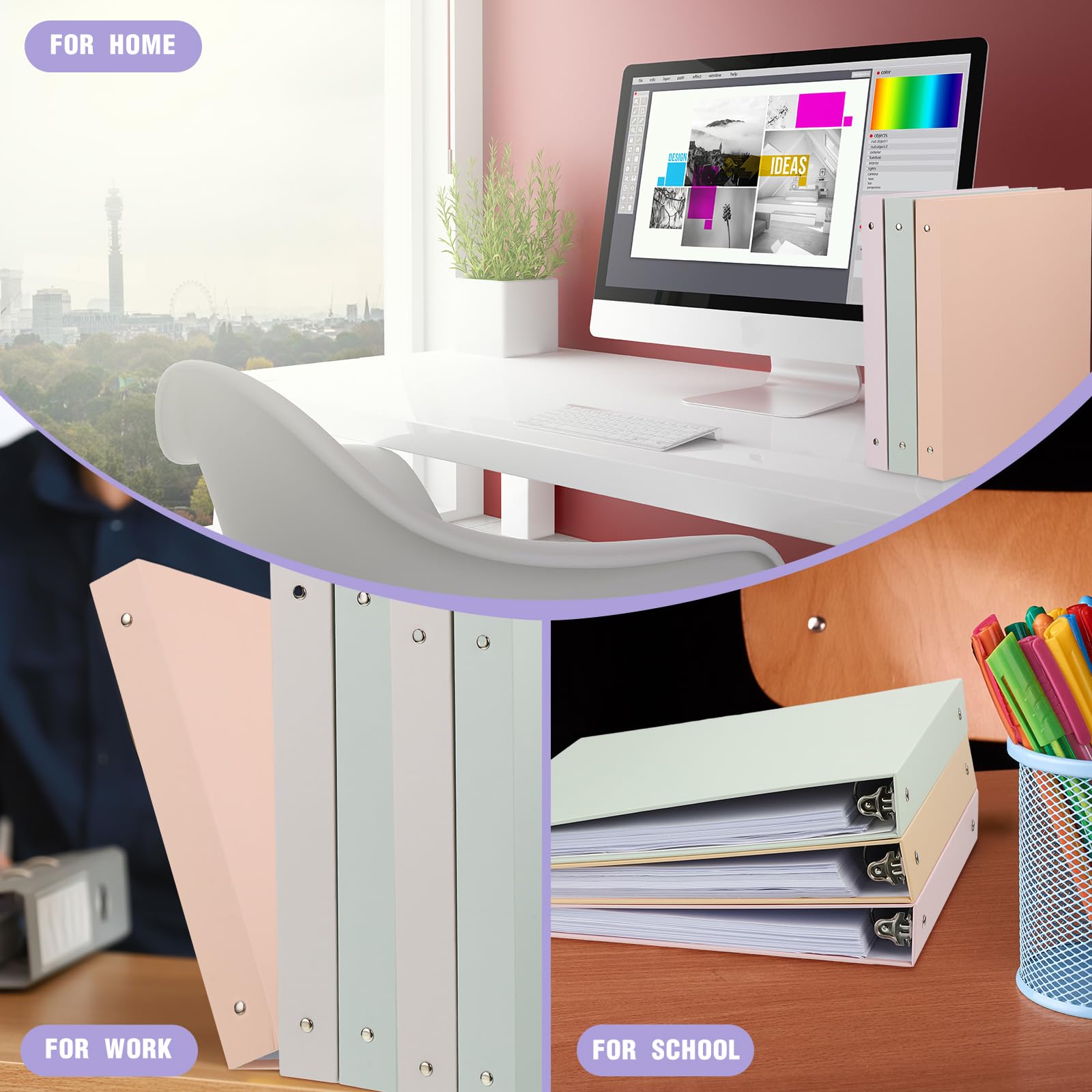 Ctosree 10 Pcs Heavy Duty 3 Ring Binder with 2 Pockets Multicolor Hardcover Binders Loose Leaf Binder for Letter Size Paper School Office Home, 10 Colors (Fantasy Color,1")