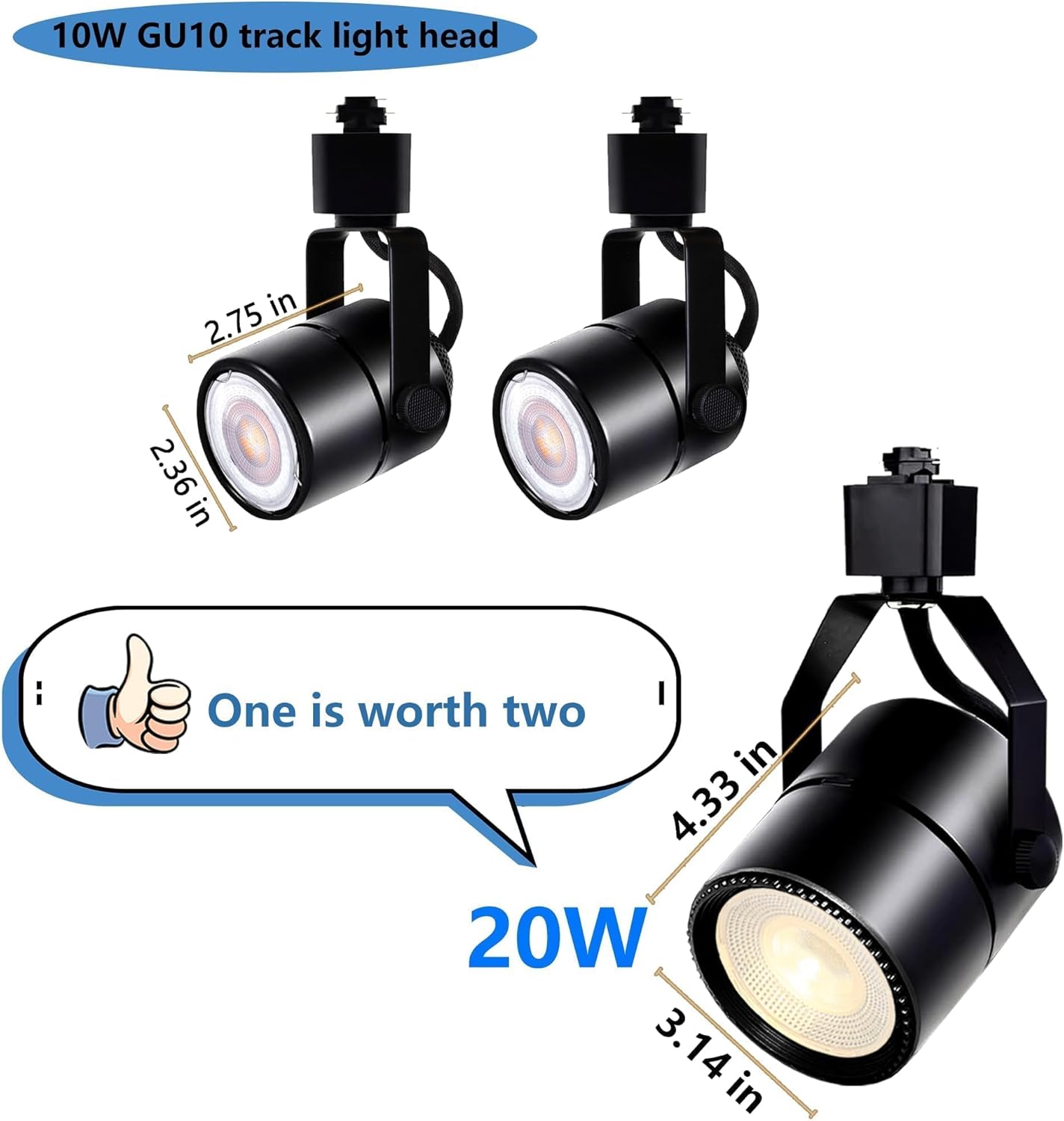 Black LED Track Lighting Heads Kit, Dimmable 20W 6000K Brightened Track Lights with 6.56FT H Type Track Rails Cold White Ceiling Spotlight Fixtures Include 6 Pcs LED Bulbs for Shop Office