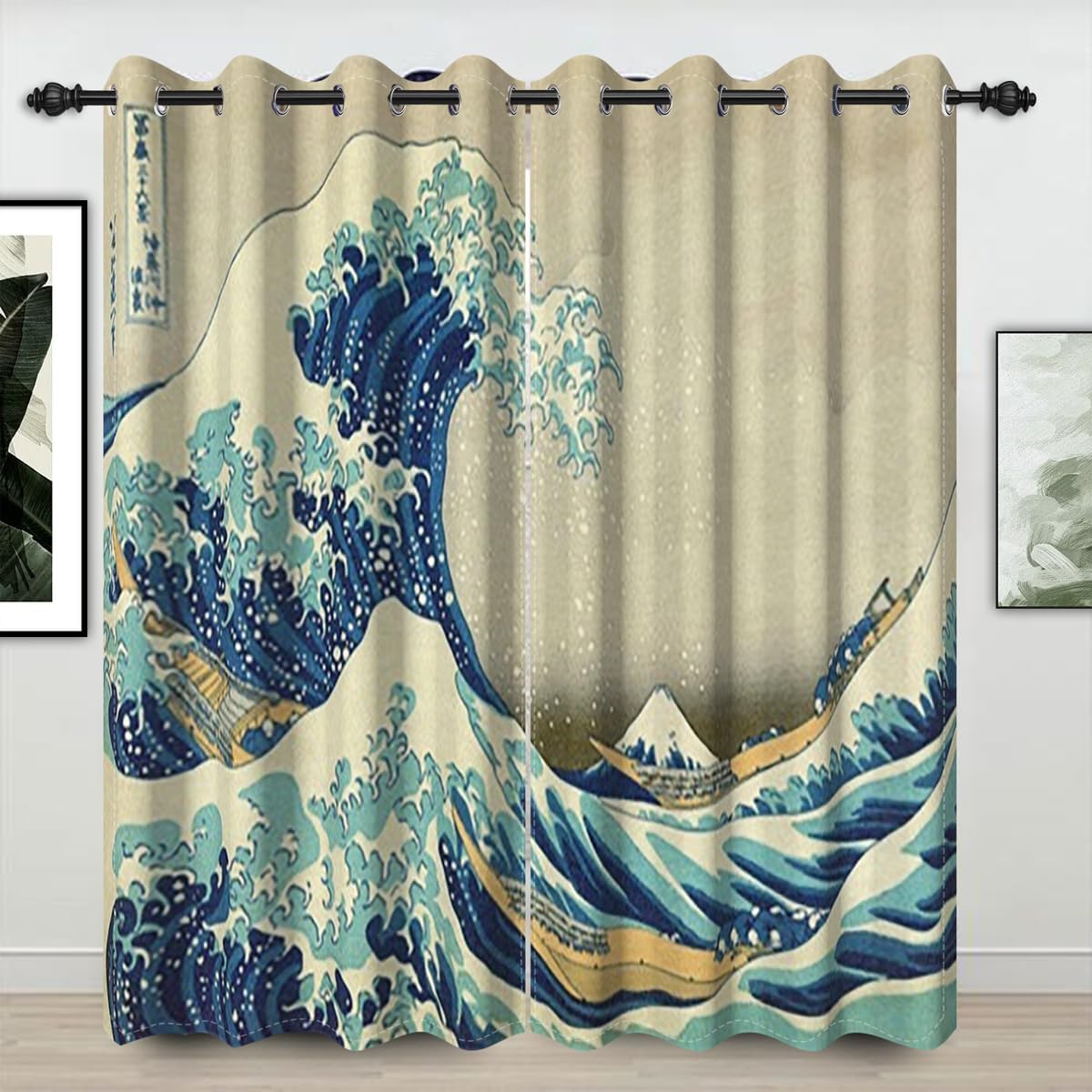 Japanese Ukiyoe Blackout Curtains Kanagawa Abstract Wave Japan Vintage Traditional Painting Curtain for Living Room Bedroom Home Decoration Window Drapes Fabric Set of 2 Panels, 52x84 Inch