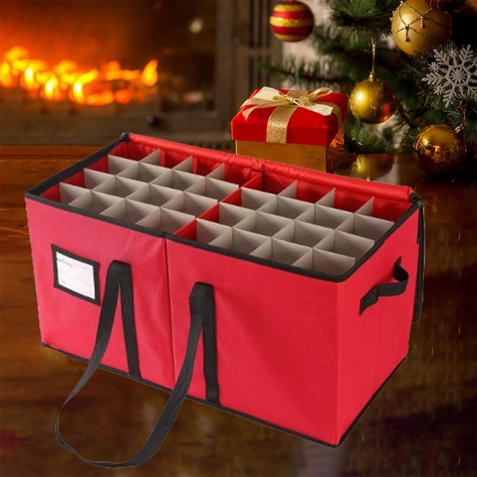 Highdi Weihnachtskugeln Aufbewahrung mit Verstellbaren Trennwänden, 128 Fächer Aufbewahrungsbox für Christbaumschmuck Faltbar mit Deckel Behälter für Urlaub und Zubehör (Rot,66 * 33 * 34cm)