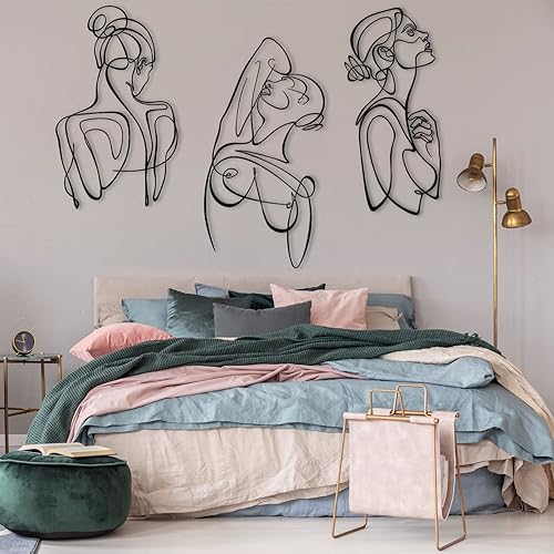 Vista 5 de Gamino Arte de pared de metal para mujer, decoración de pared de baño, arte de línea metálica, decoración de pared de dormitorio, arte moderno