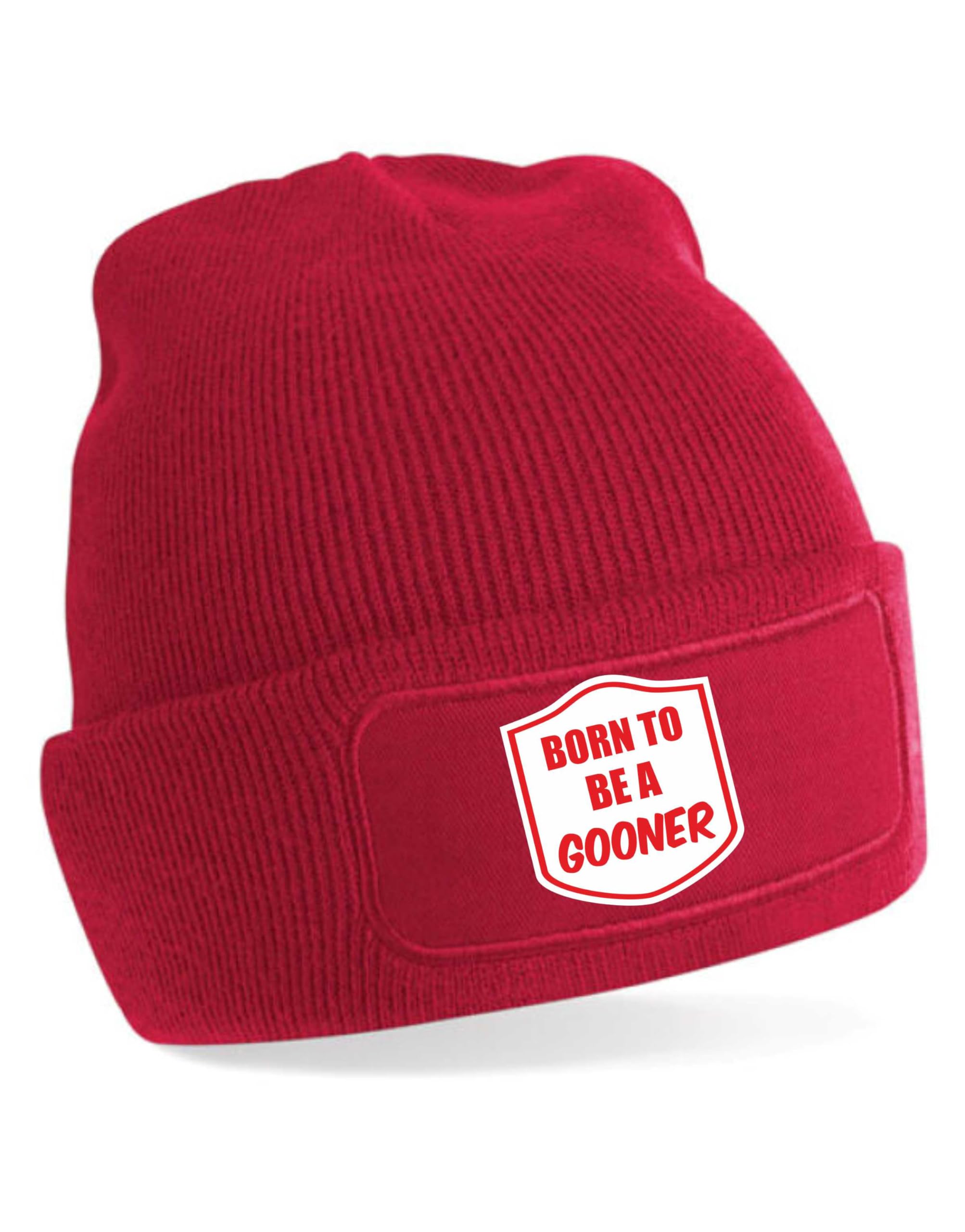 Print4U Born to Be A Gooner Beanie Hat Funny Football Fan Birthday Gift Red