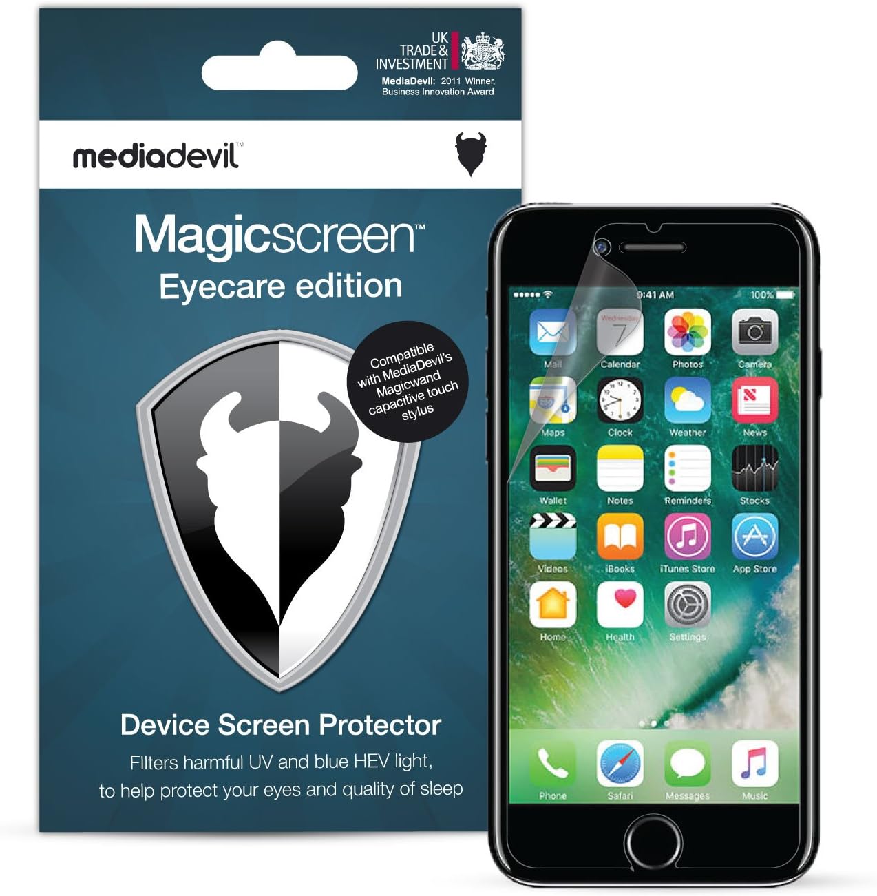 MediaDevilScreen Protector for iPhone SE (2022/2020), iPhone 8 and iPhone 7 - Anti Blue, UV and HEV Light Filter (2-Pack)