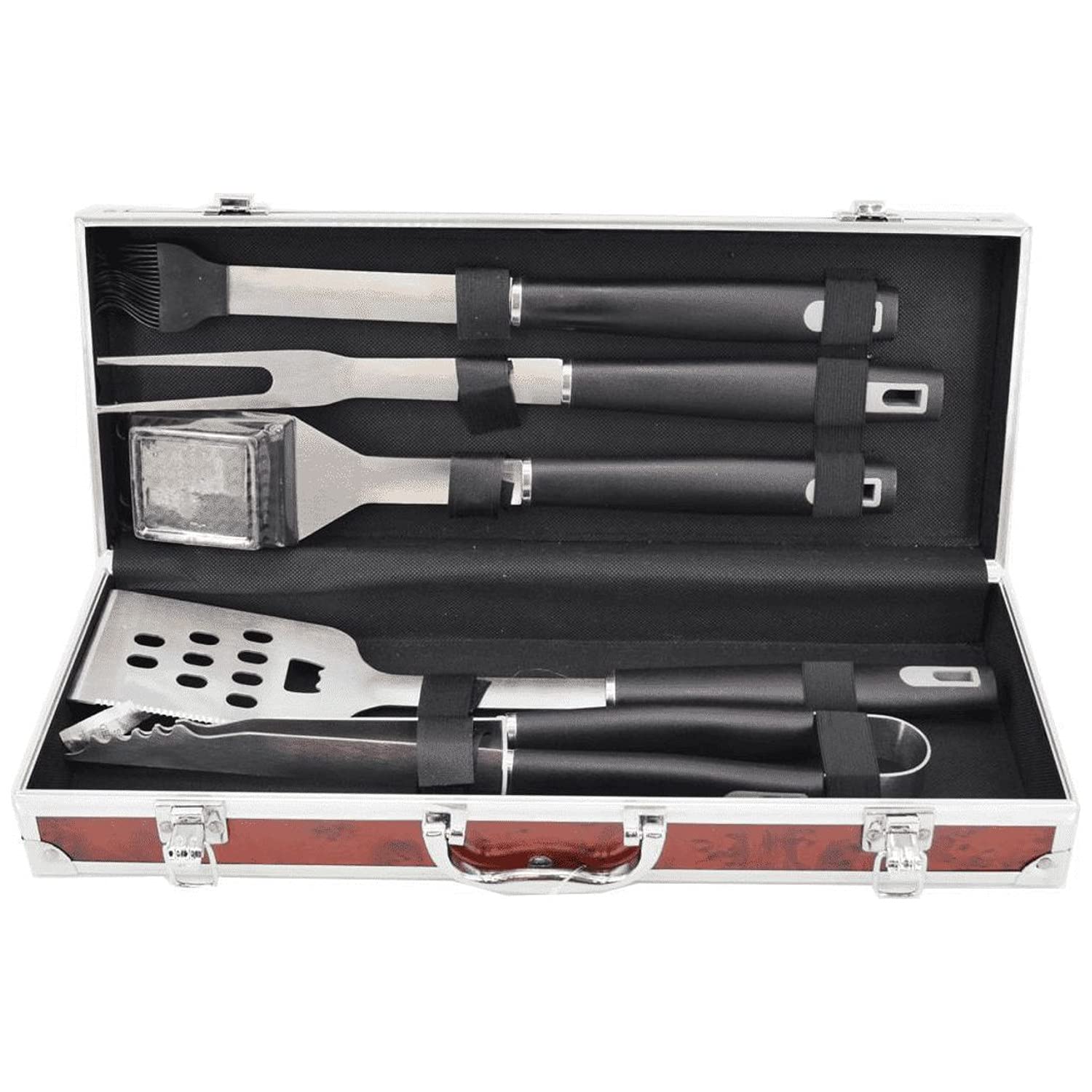MG114 5-Teiliges Grillbesteck-Set im Koffer Grillzange Grillgabel Pinsel Grillwender Grillbürste BBQ