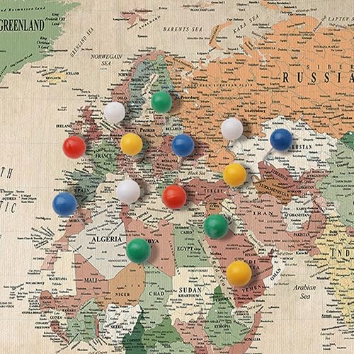 Miniatura 4 de Renditions Gallery Arte de Pared en Lienzo de Mapa del Mundo Colorido con Marco de Nogal y Oro Colgante de Pared Mapa de Viaje con Chinchetas para