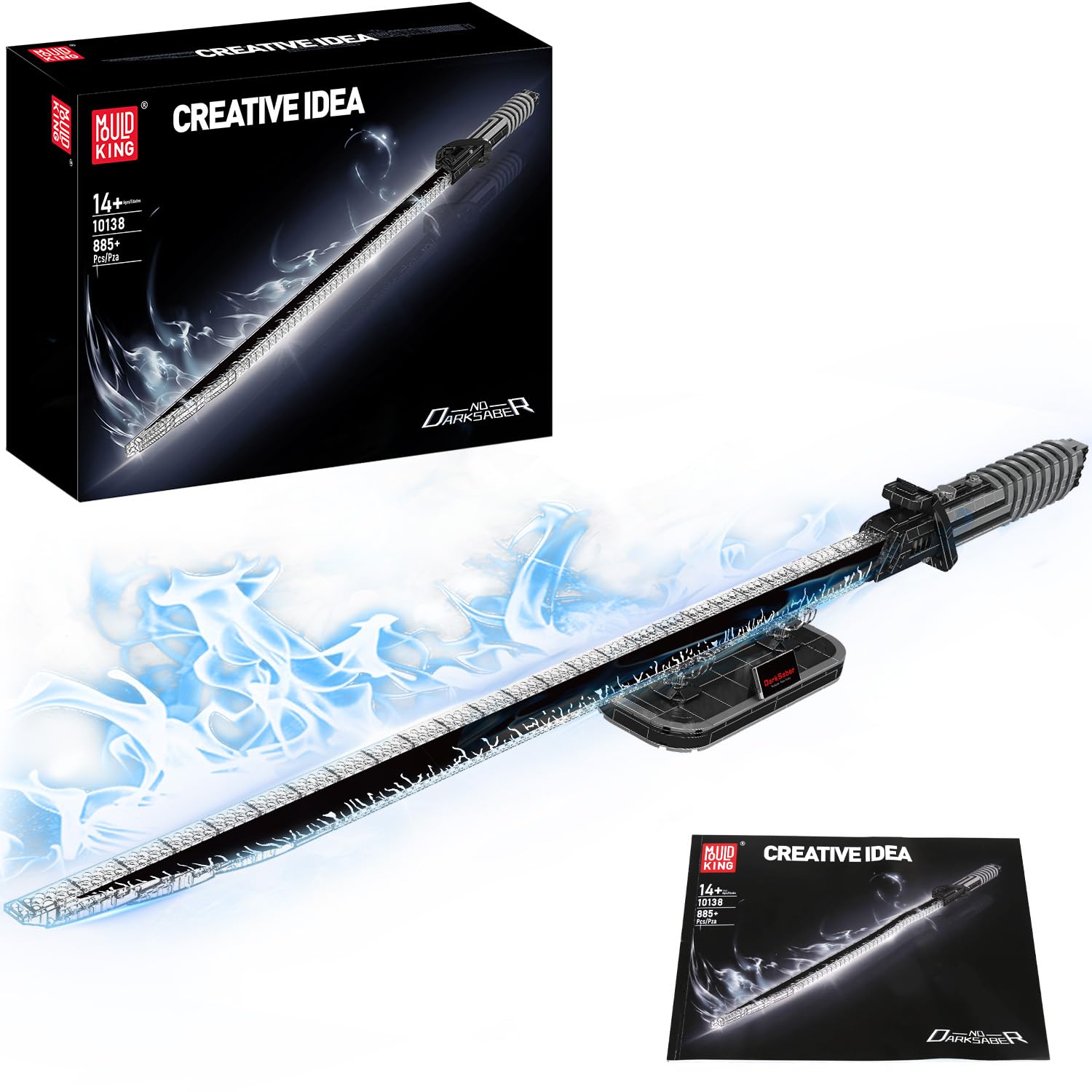 Mould King Dark Sword Building Set - 45.67" Rechargeable LED Lightsaber with Display Stand, DIY Assembly STEM Model Kit for Adults, Creative