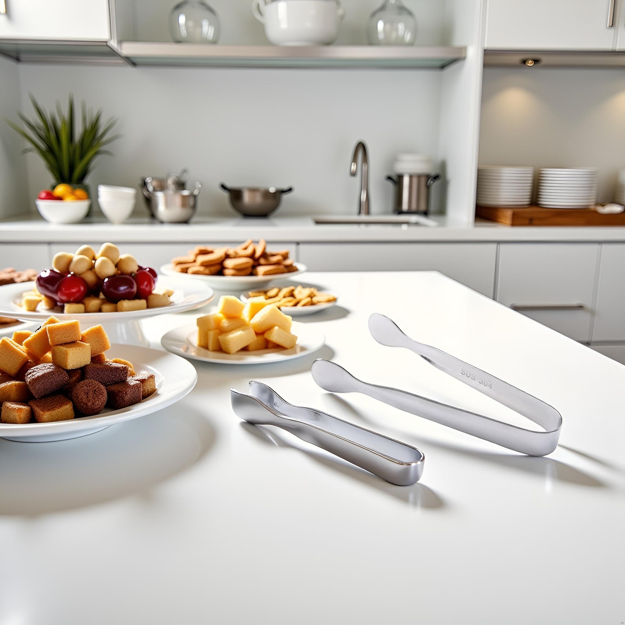 Silberne Eiszange, Zuckerwürfel, Zange, Edelstahl, Mini-Servierzange mit glattem Rand, für Vorspeisen, Teepartys, Kaffee-Bars, Desserts, Kochutensilien
