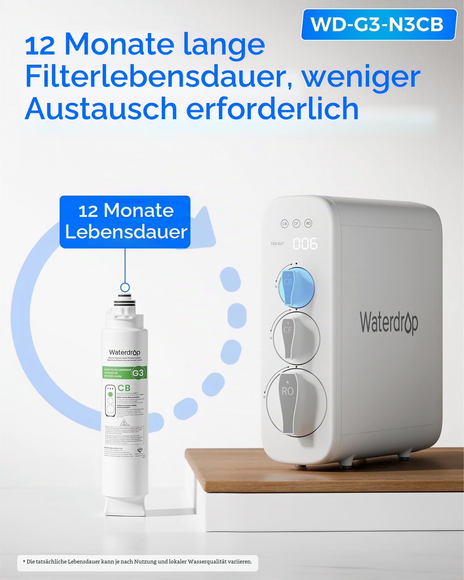 Waterdrop WD-G3-N3CB Filter, 1 Jahr Lebensdauer, Ersatz für WD-G3-W Umkehrosmose-System
