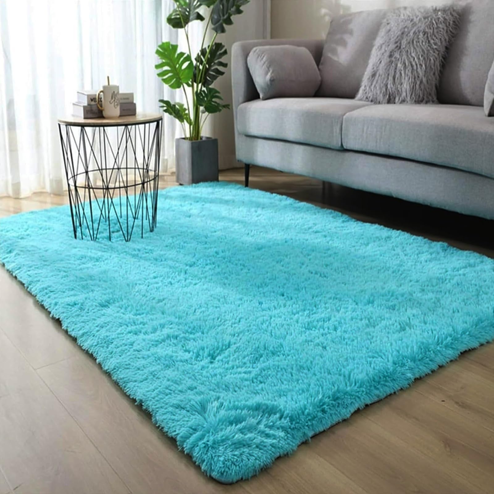 XUEDNGM Modern Rugs Living Room 198 x 248 cm(78 x 98inch) Washable up to 30°C, Super-Soft, Fur Look Shaggy Fluffy Rug Super Soft Anti Slip Rug for Living Room Bedroom, Sky Blue