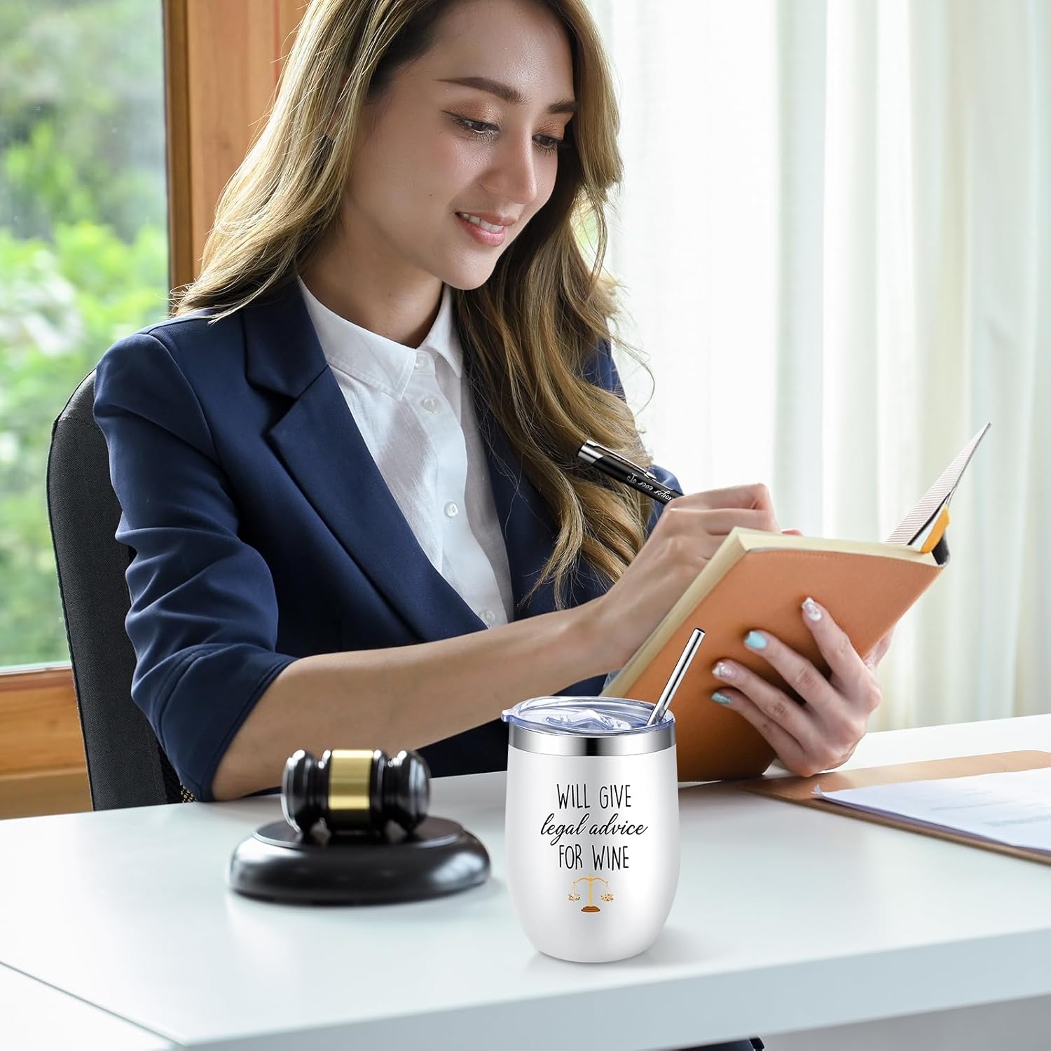 7 Pcs Lawyer Gifts for Women Law School Gift Include 12 oz Stainless Steel Tumbler Sock Keychain Candle Pen Cosmetic Bag Gift Box for Attorney(Classic) - Image 4